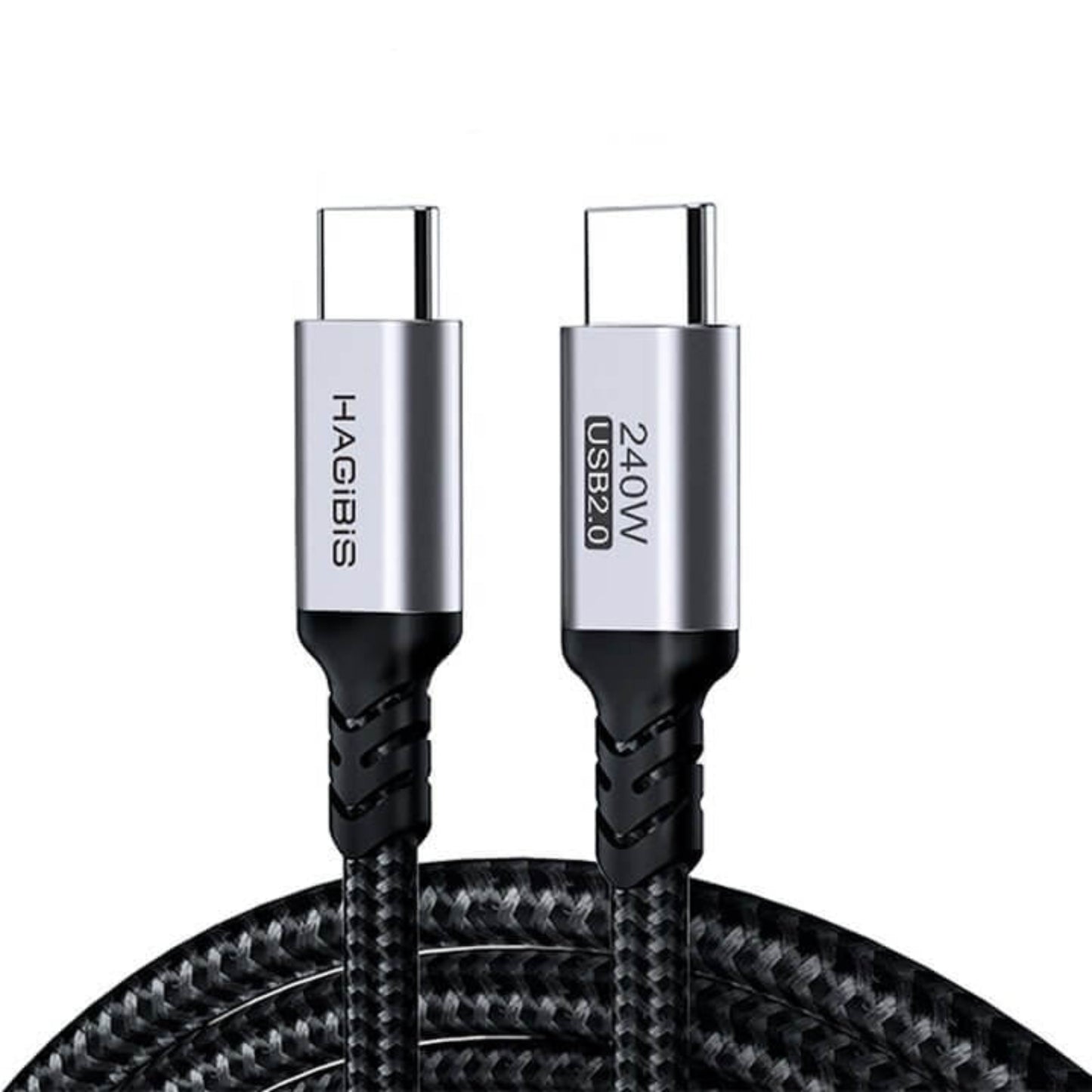 HAGIBIS Type-C to Type-C cable 240W for fast charging MacBook Pro, Nintendo Switch, iPad, and Samsung devices.