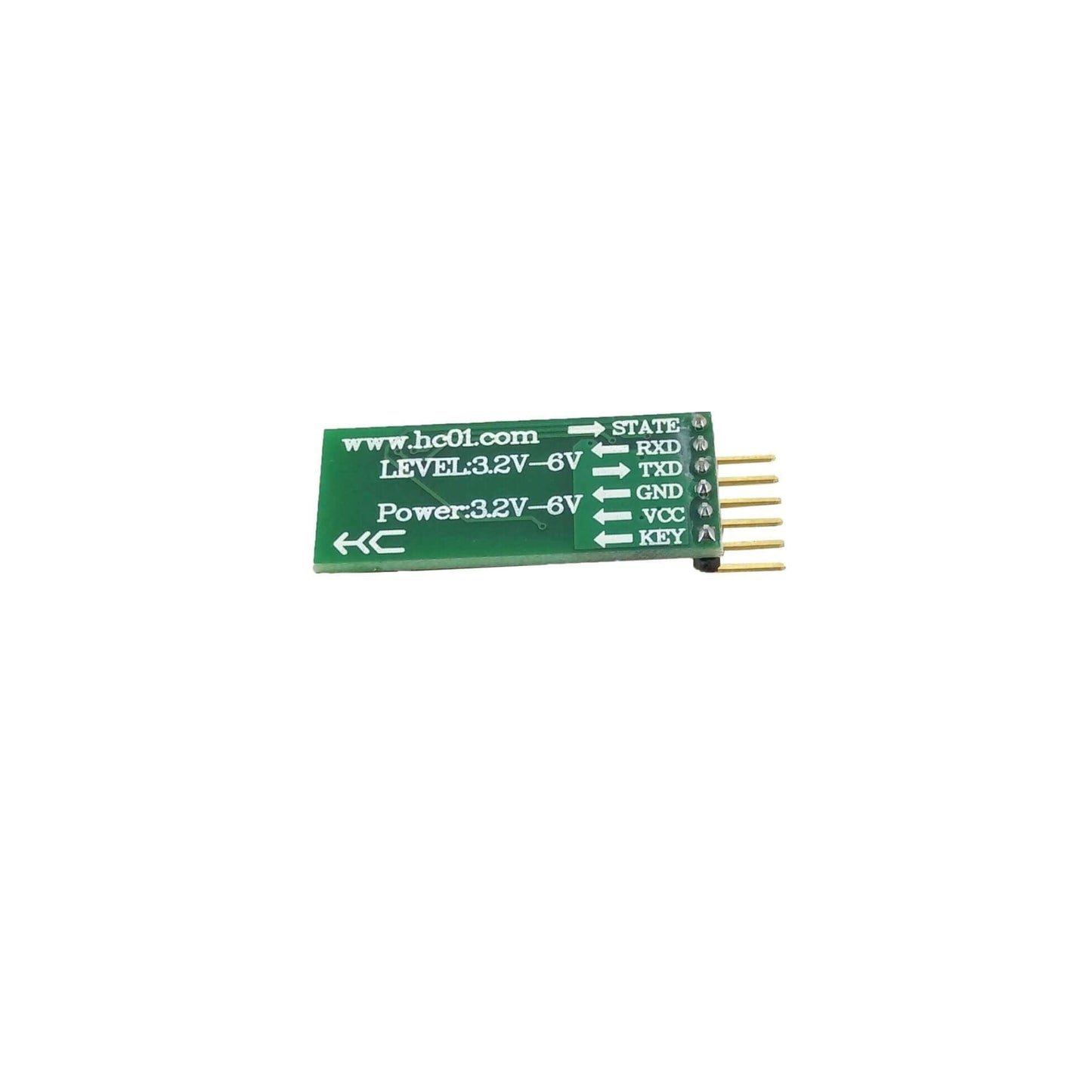 Pinout of the HC-08 Bluetooth module breakout board showing VCC, GND, TXD, RXD, and STATE pins.