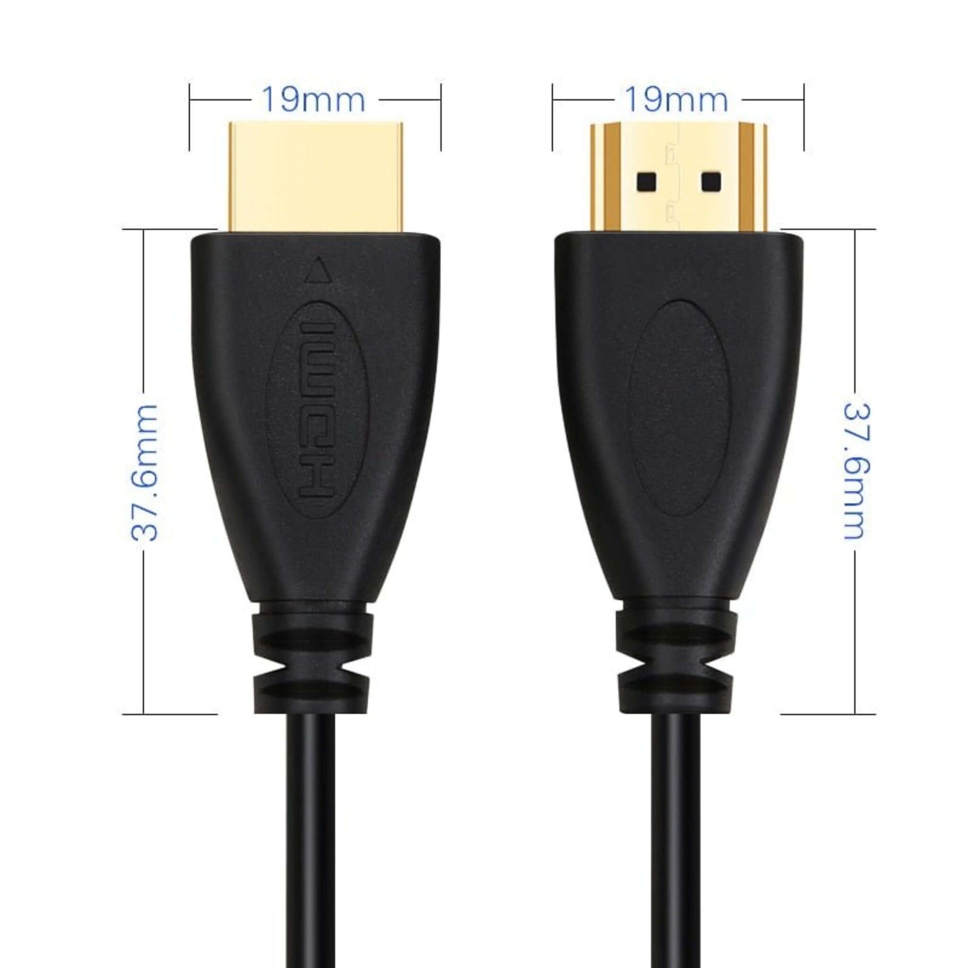High-Speed HDMI 1.4 cable with gold-plated connectors and specifications shown, ideal for 4K and 1080p video.