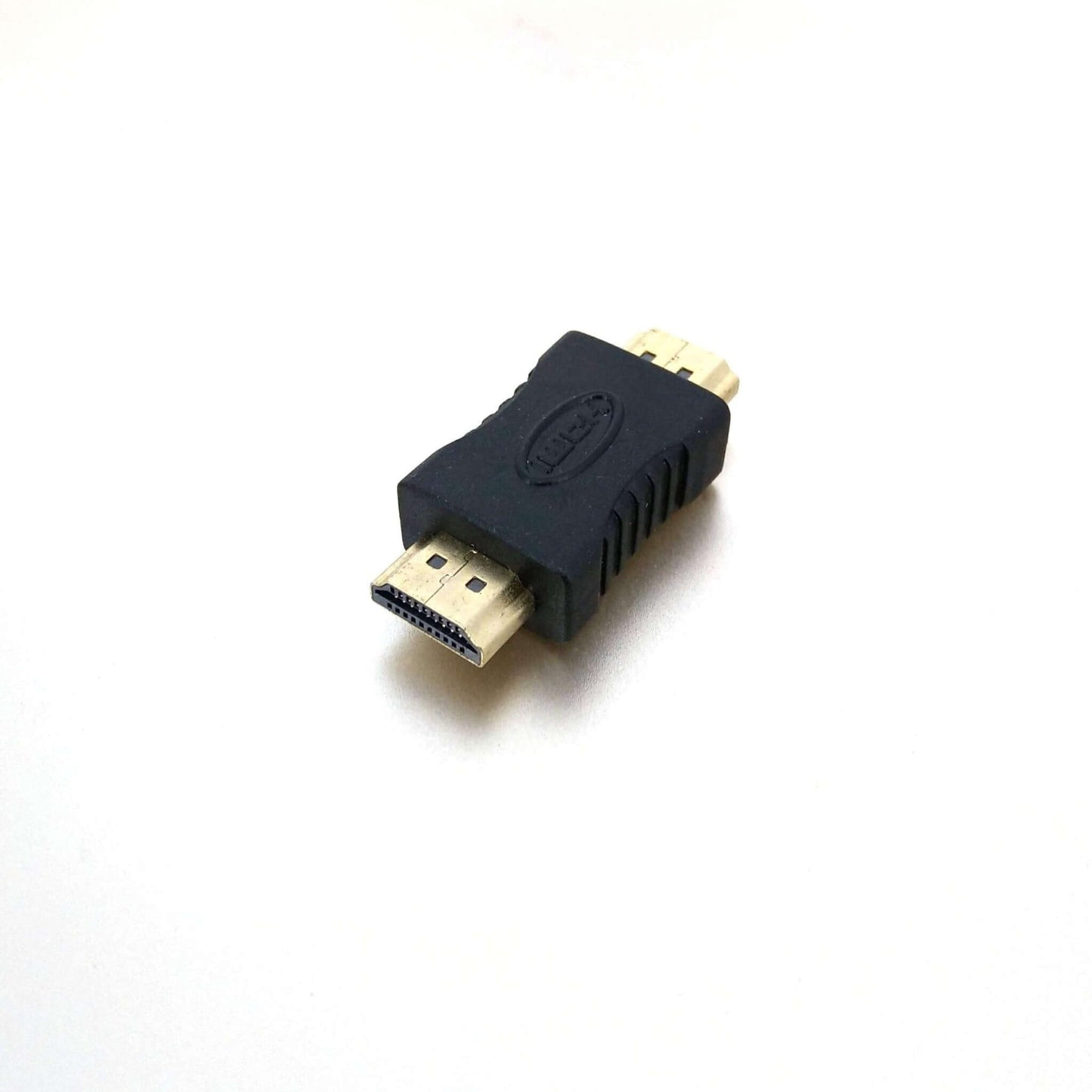 Gold plated HDMI male to male coupler with black casing for seamless HDMI connection extension.