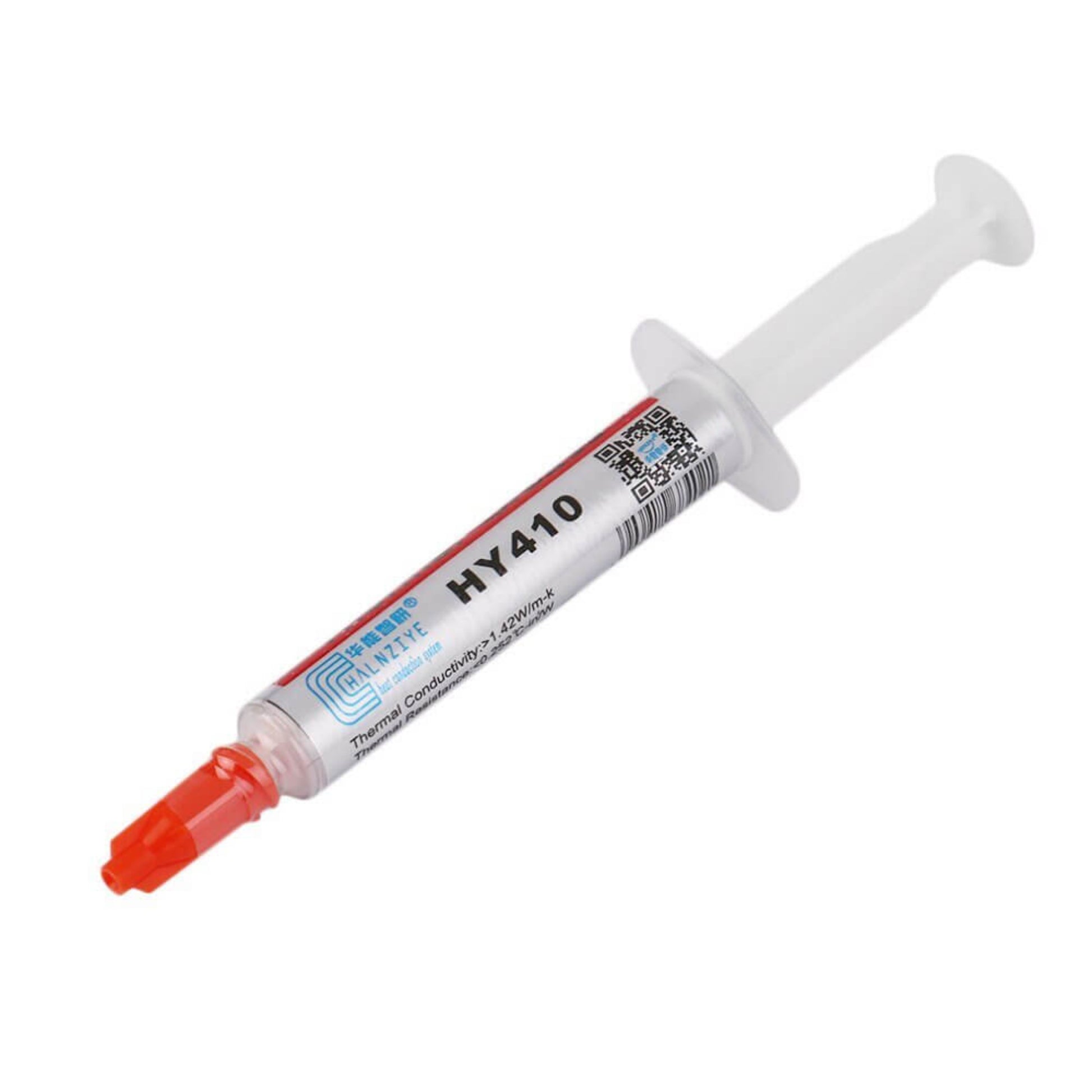 HY410 High-Performance Thermal Grease Paste in a 2g syringe for CPU/GPU cooling and thermal management.