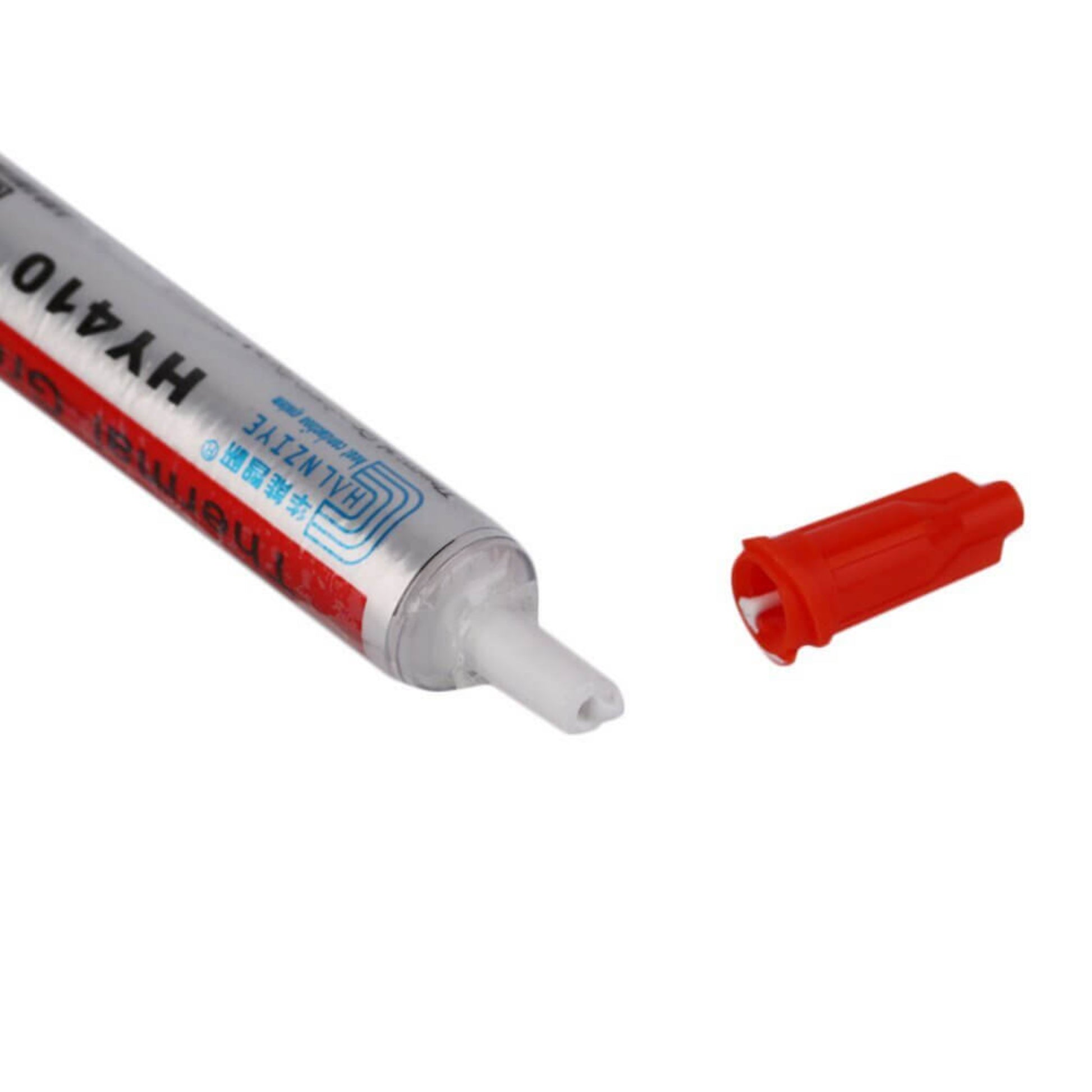 HY410 High-Performance Thermal Grease Paste syringe with red cap for optimal CPU/GPU cooling.