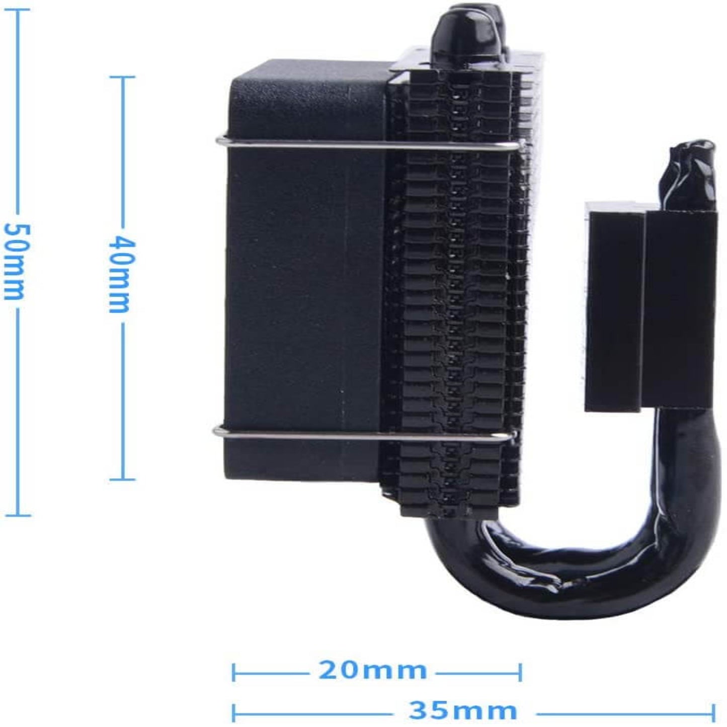 Side-view dimensions of the Raspberry Pi ICE Tower Cooler, showing 50mm height and 35mm width.