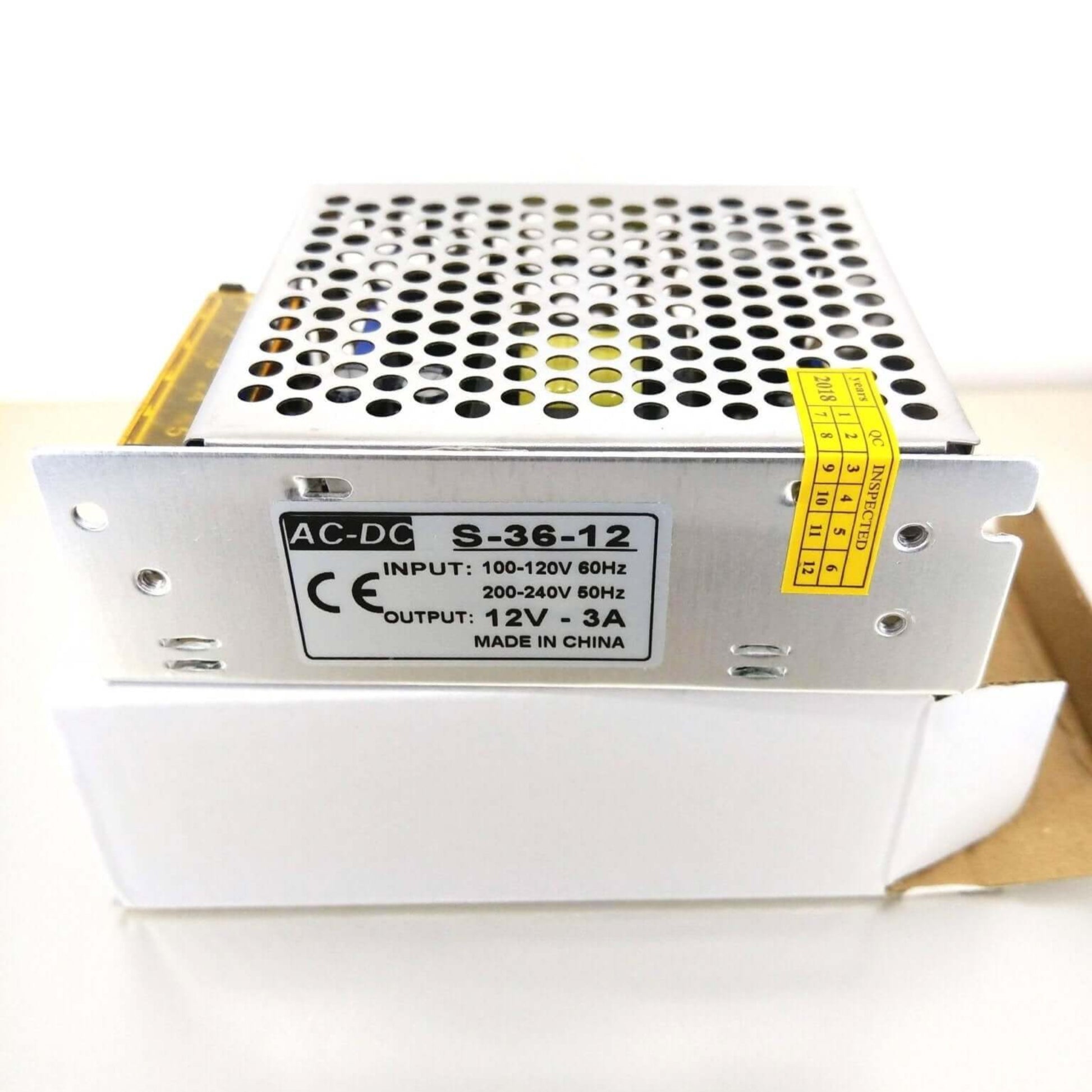 Industrial transformer side view, showing clearly labeled terminals for easy connection to LED, 3D printers.