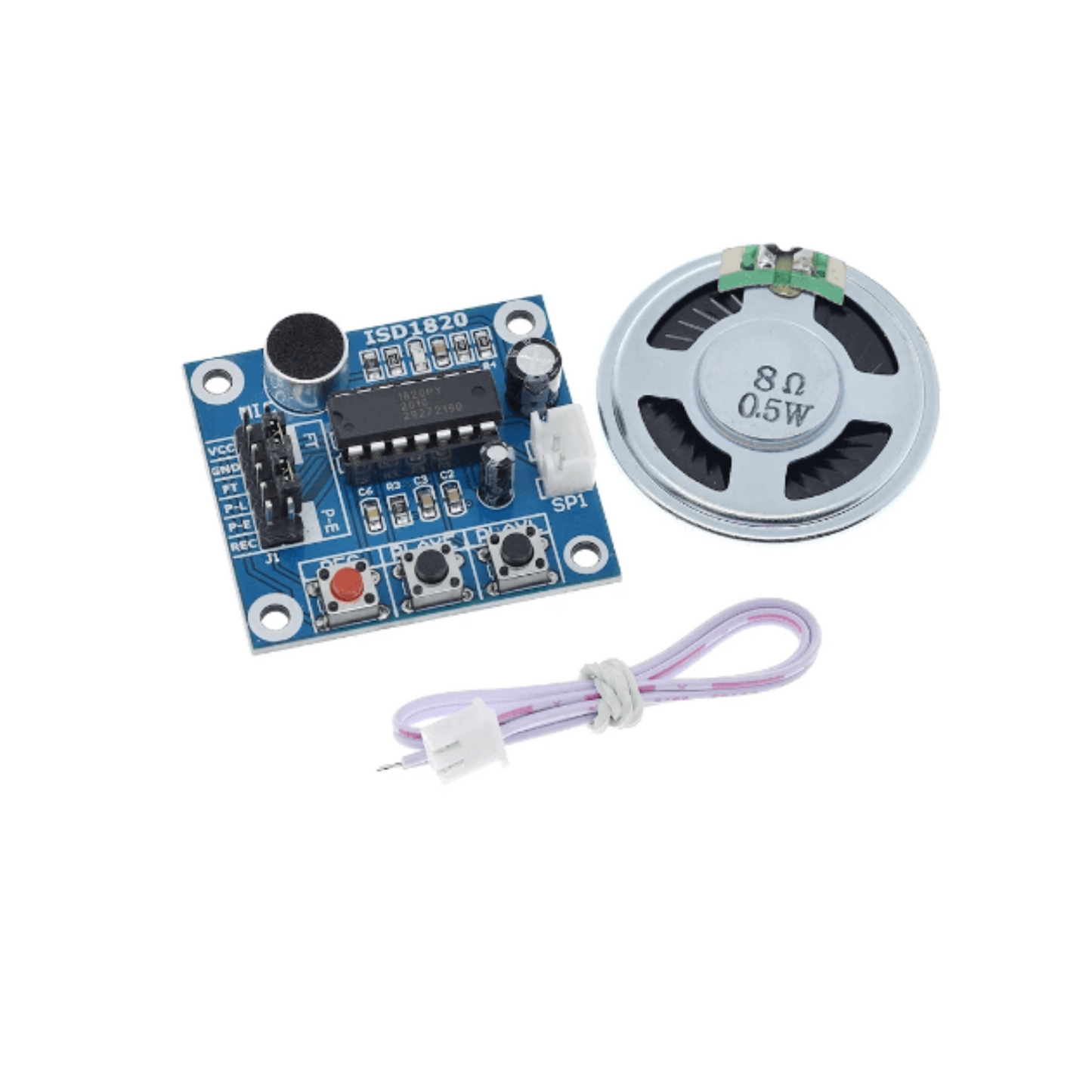 ISD1820 recording module for Arduino with microphone, loudspeaker, and connection cable, perfect for voice playback projects.
