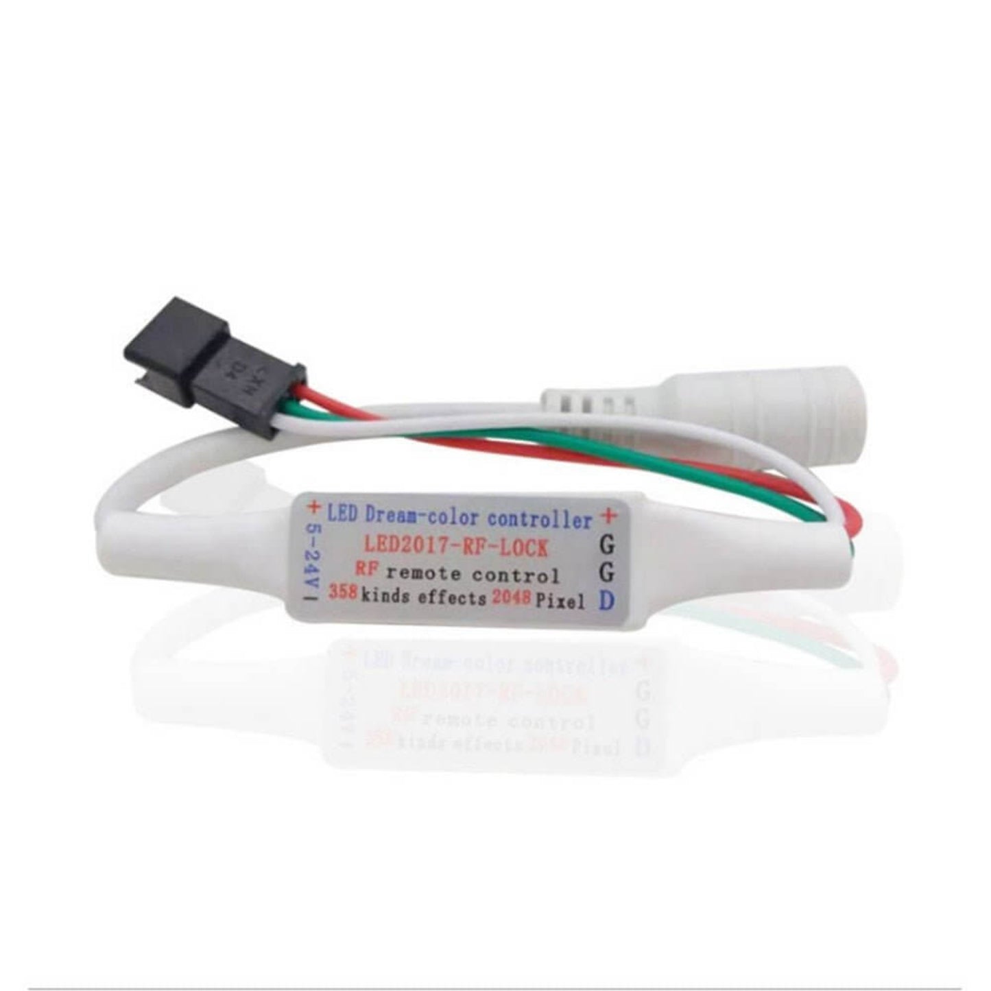 Compact RF remote controller for WS2812B RGB LED strip lights with multiple effects and easy connectivity.