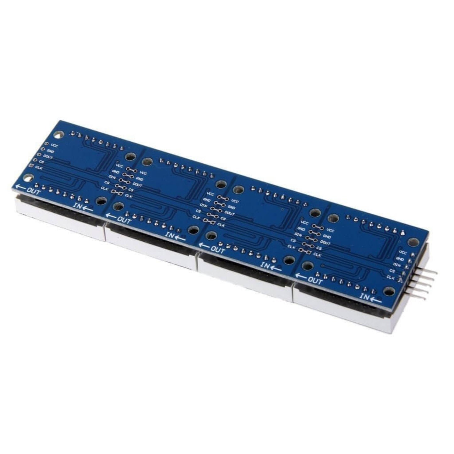 MAX7219 module for Arduino with input/output interfaces, designed for cascading 8x8 dot matrix displays.