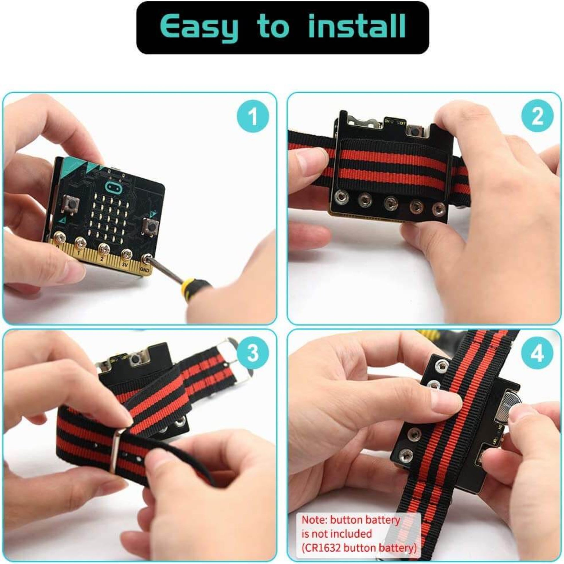 Step-by-step installation guide for KEYESTUDIO Micro:bit Smart Watch Kit with clear instructions.