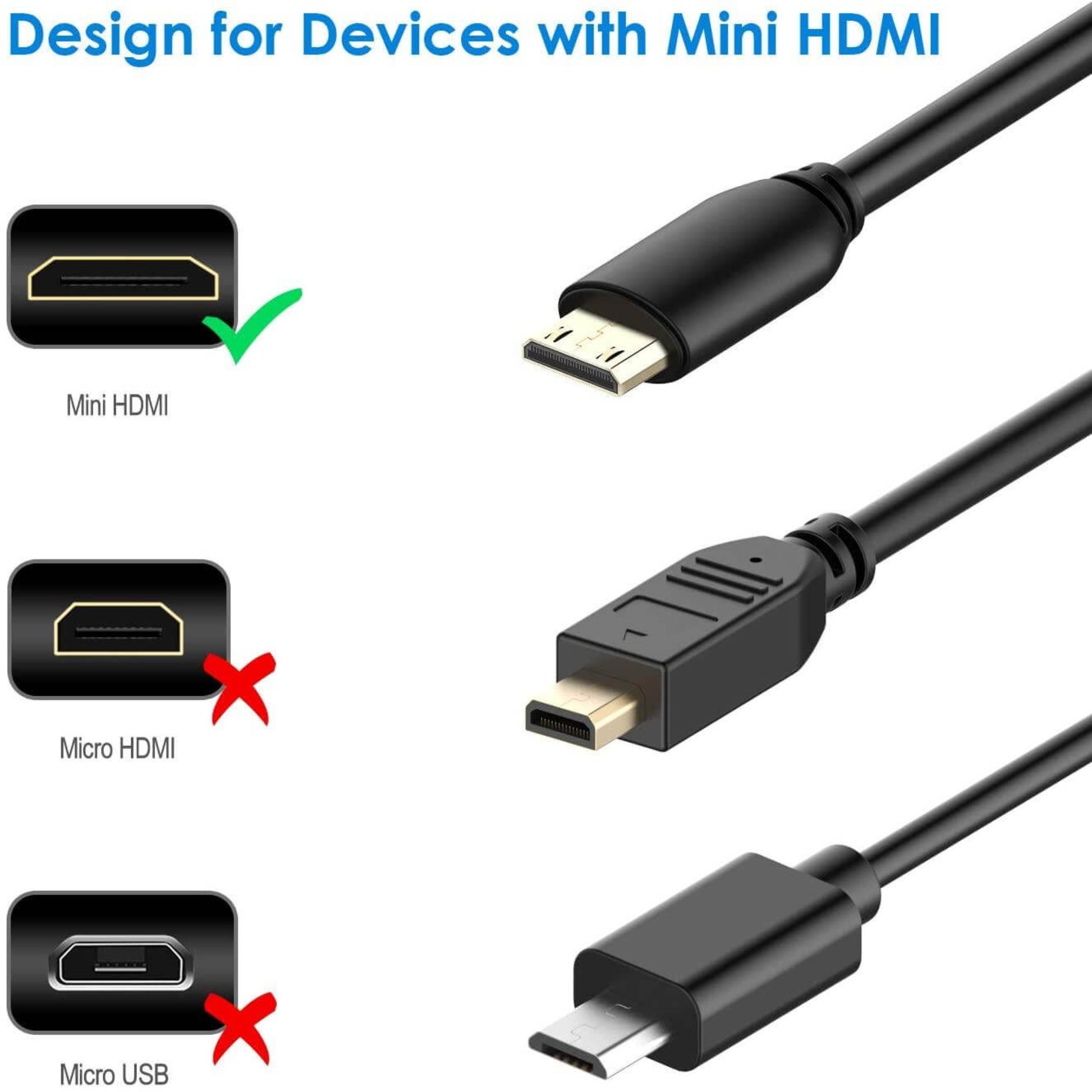 Illustration showing Mini HDMI, Micro HDMI, and Micro USB connectors for compatible devices.