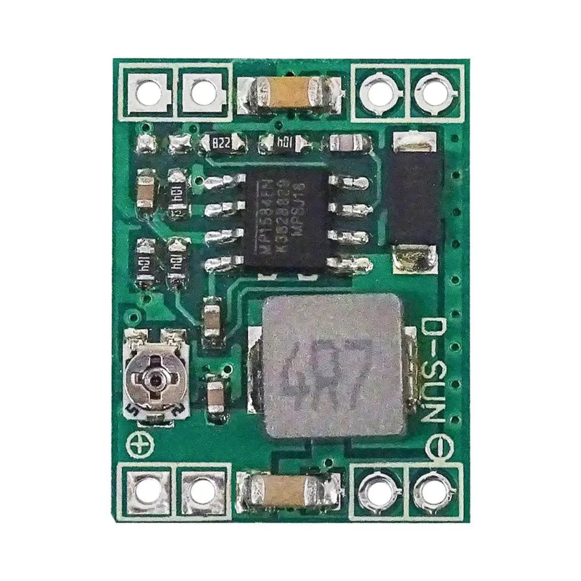 MP1584 DC-DC step down module for adjustable power supply, input 4.5V-28V, output 0.8-20V, 3A max, compact size.