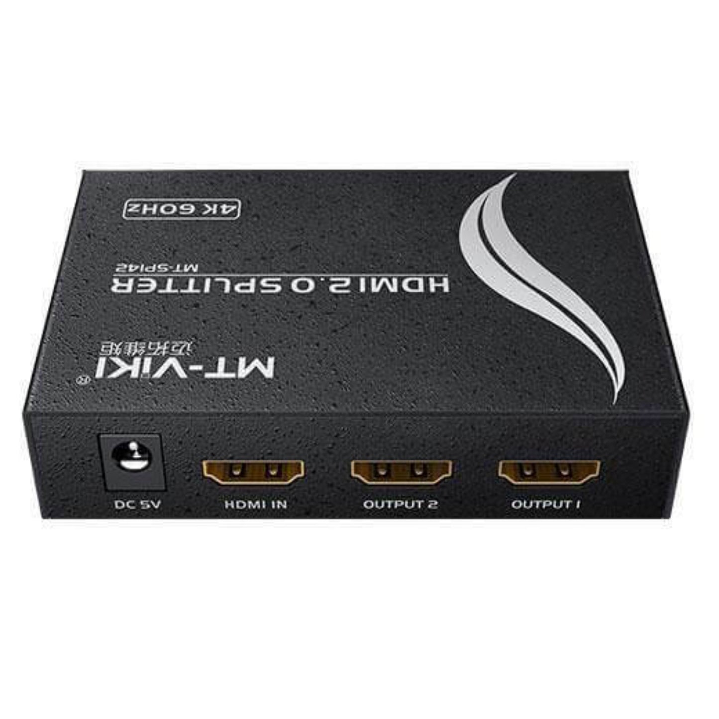 2-port HDMI 2.0 splitter MT-SP142 with 1 input and 2 outputs for 4K video and 3D support.