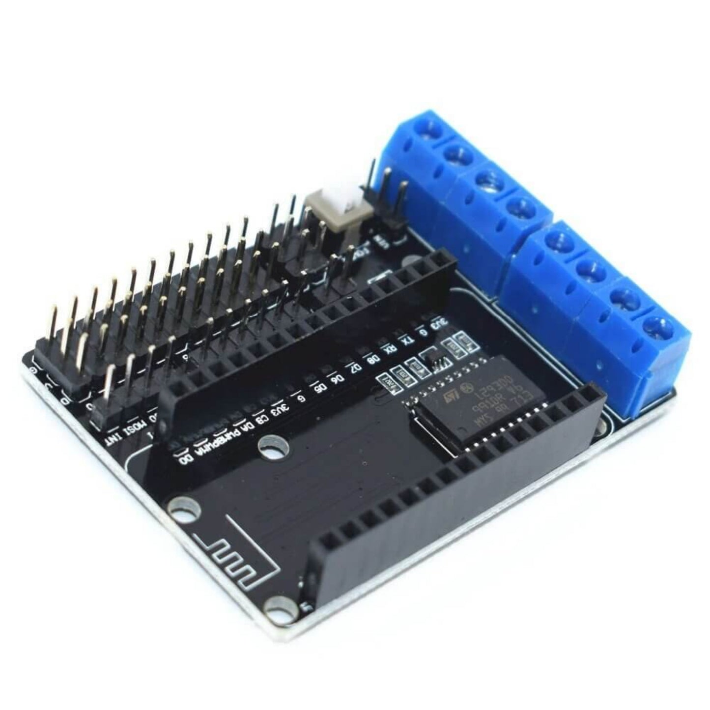 ESP-12E Motor Shield Board with L293D connectors for NodeMCU and ESP8266 DIY RC car projects.