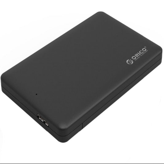 ORICO 2.5-inch USB 3.0 external HDD enclosure in black, designed for durability and fast data transfer.