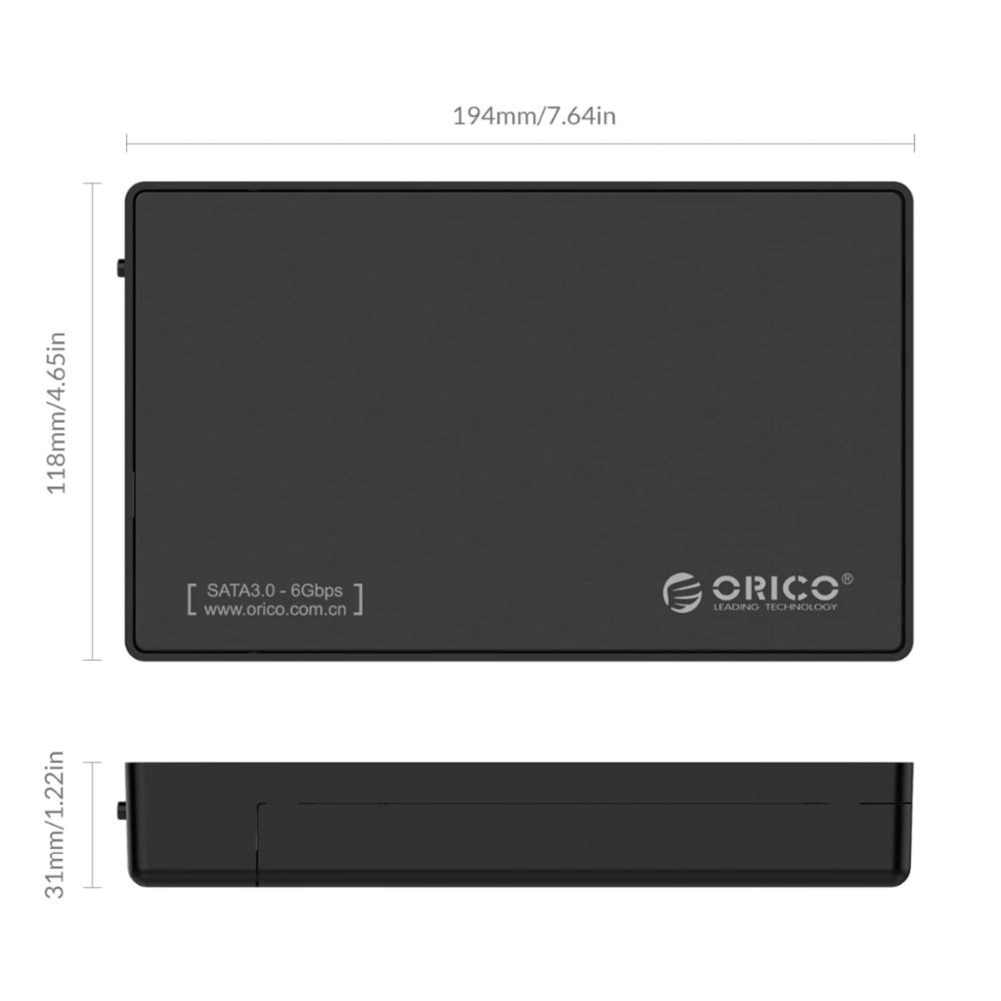 ORICO 3588US3 3.5-inch SATA HDD Enclosure dimensions and design for easy storage expansion.
