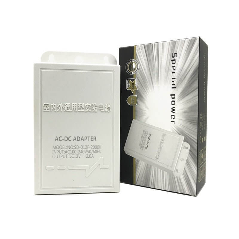 12V AC-DC adapter box design for security cameras, suitable for outdoor use