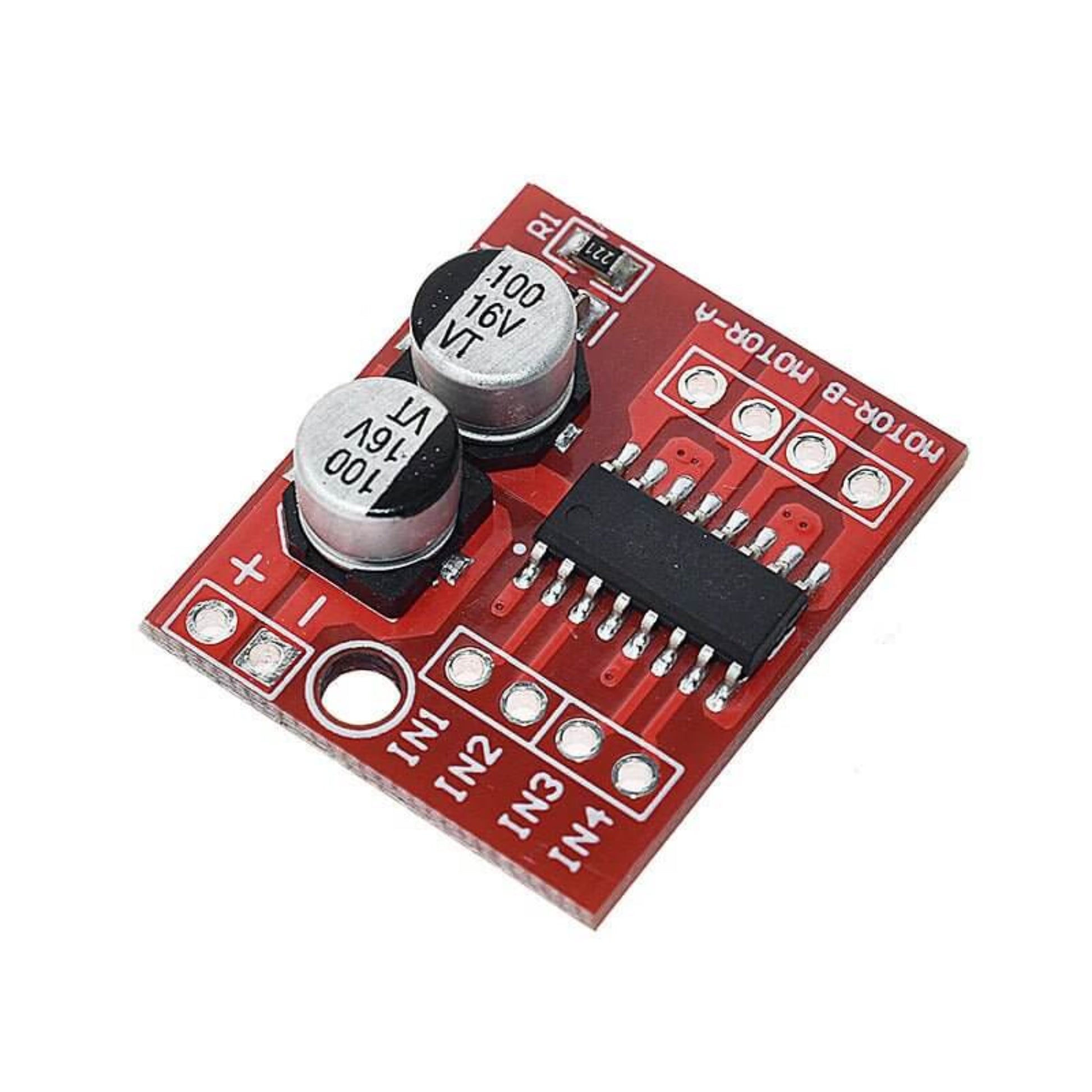 PWM DC Motor Drive Module for controlling DC motors with dual H-bridge setup, suitable for robotics and toy cars.