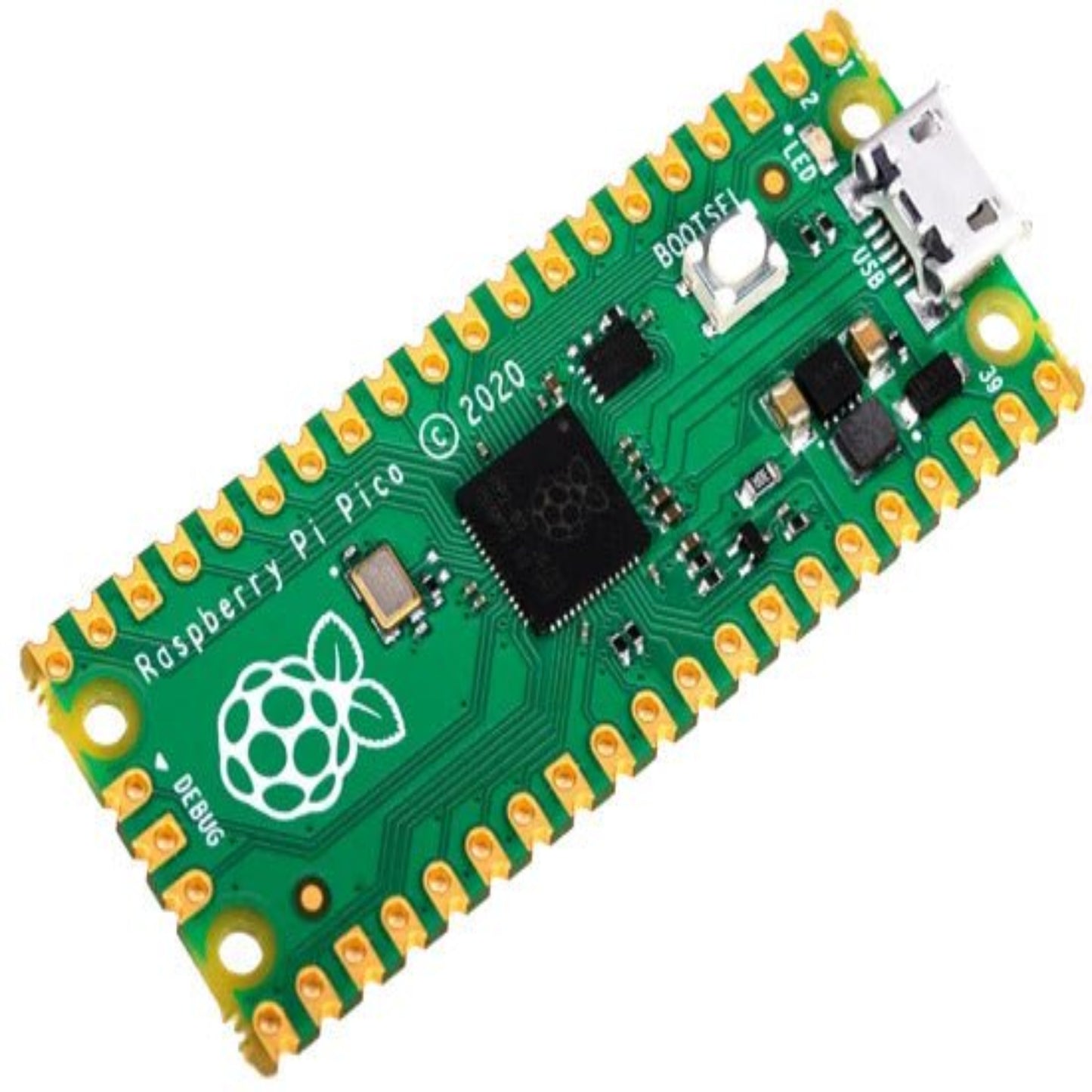 Raspberry Pi Pico RP2040 microcontroller board with dual-core processor for IoT projects and embedded applications.