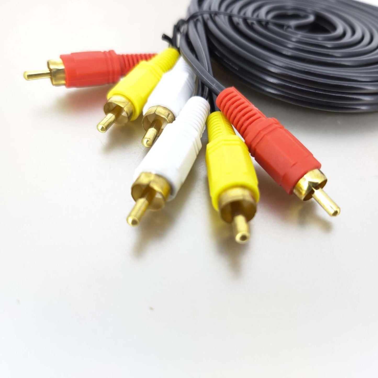 RCA AV Cable with red, white, and yellow connectors, ideal for audio and video connections.