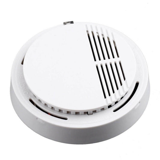 Front view of a white standalone smoke alarm with a sleek design, suitable for home and office security.
