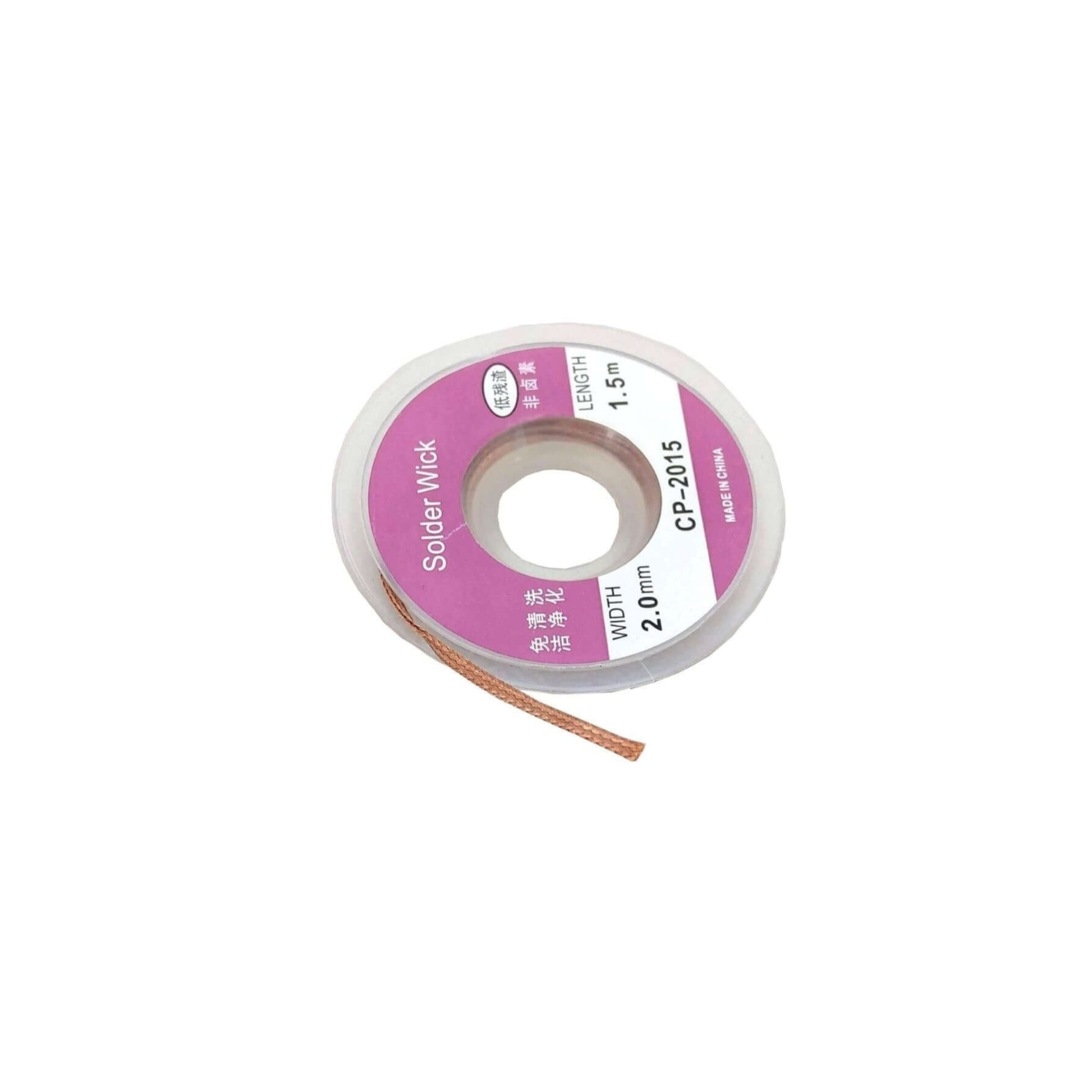 CP-2015 Lead-Free Solder Wick 2.0mm, 1.5M desoldering braid for clean solder removal from circuit boards.