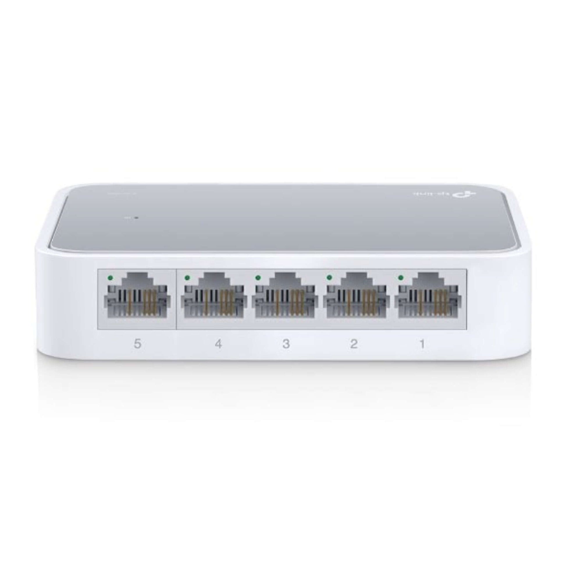 TP-Link TL-SF1005D 5-Port 10/100Mbps Desktop Ethernet Switch with five Ethernet ports.