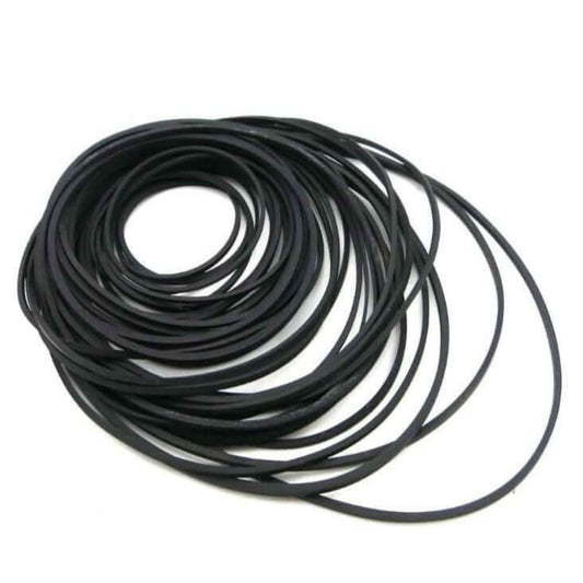 Universal 1mm square rubber drive belts set, 28 pieces, various lengths 4.5cm to 18.5cm for electronics.