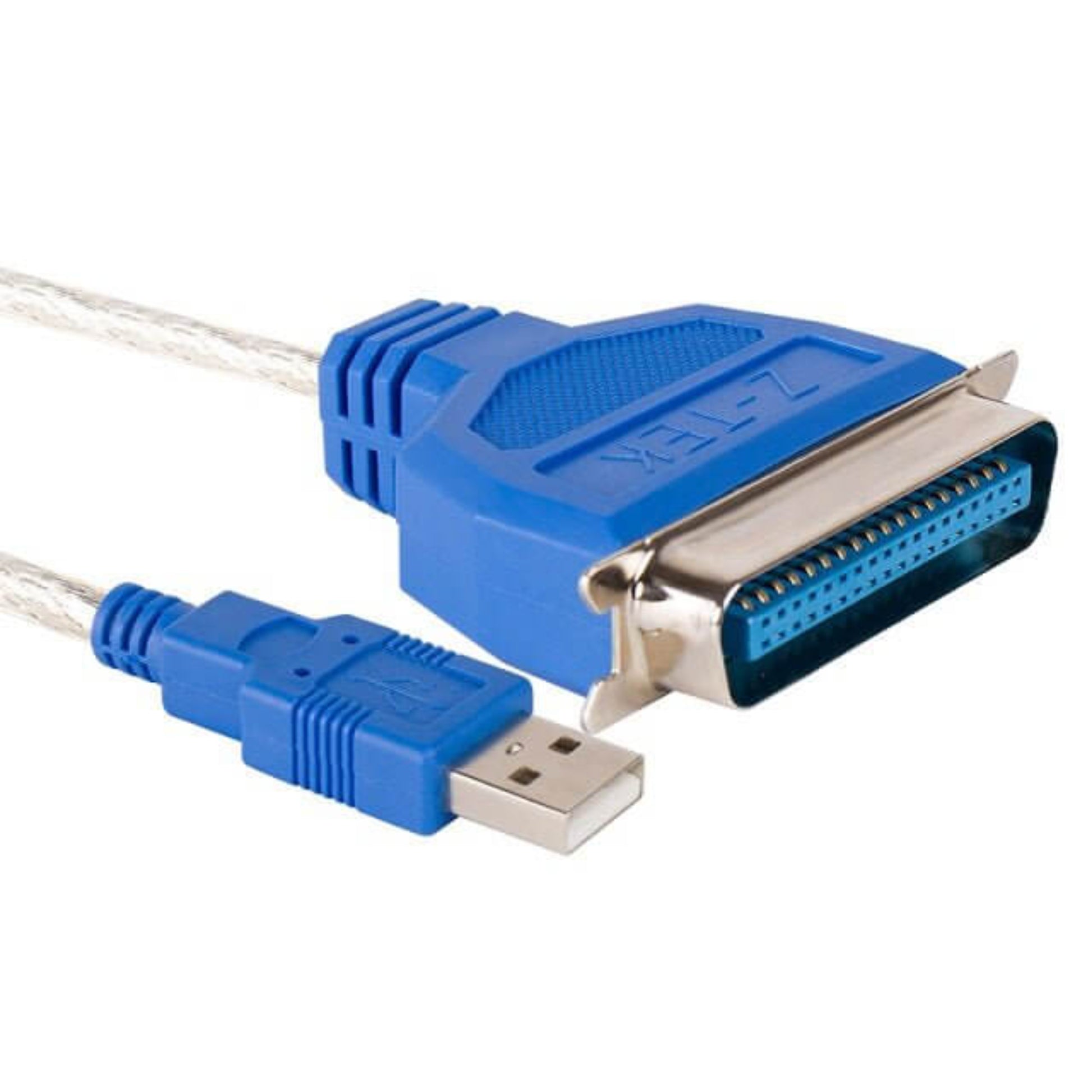 Z-TEK ZE388A USB to Parallel IEEE 1284 printer cable adapter, 1.5M length, blue connectors.