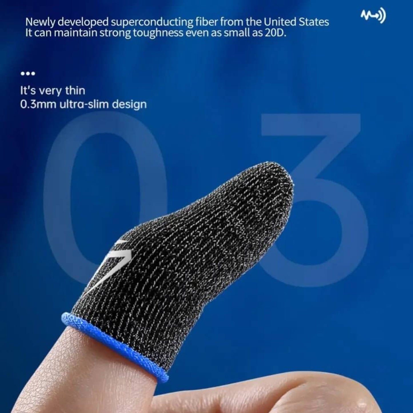 Ultra-thin mobile gaming finger sleeve with 0.3mm thickness for enhanced touchscreen sensitivity and comfort.