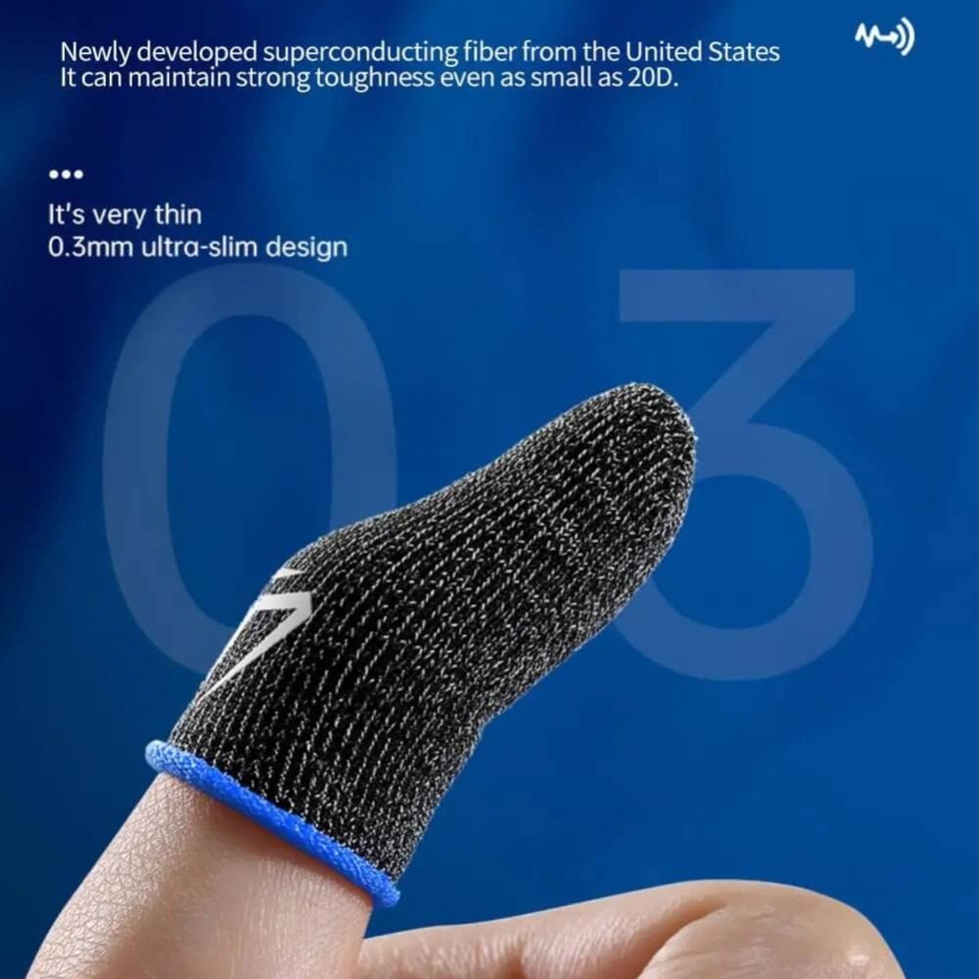 Ultra-thin mobile gaming finger sleeve with 0.3mm thickness for enhanced touchscreen sensitivity and comfort.