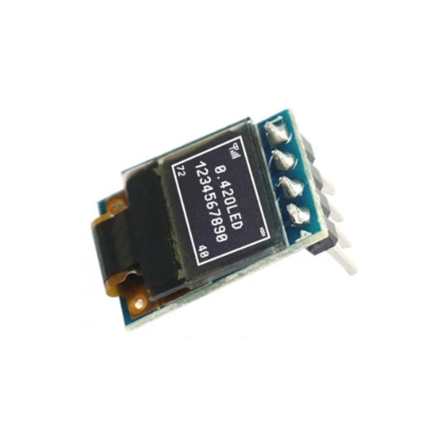 Front view of 0.42 inch OLED display module showing white light text.