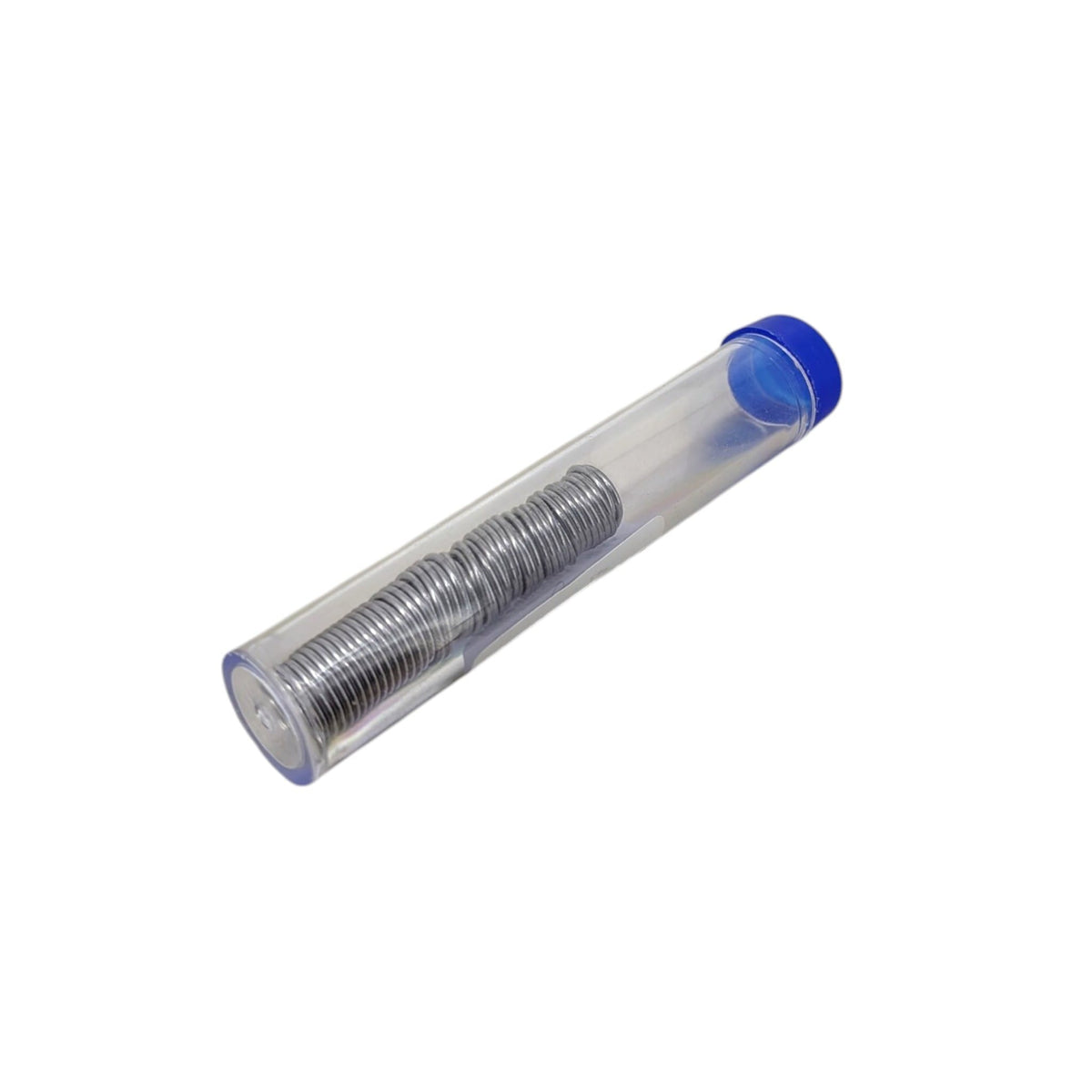 裝在透明膠管內的 10g 0.8mm 松香芯錫線，配備藍色頂蓋，設計輕巧便攜。