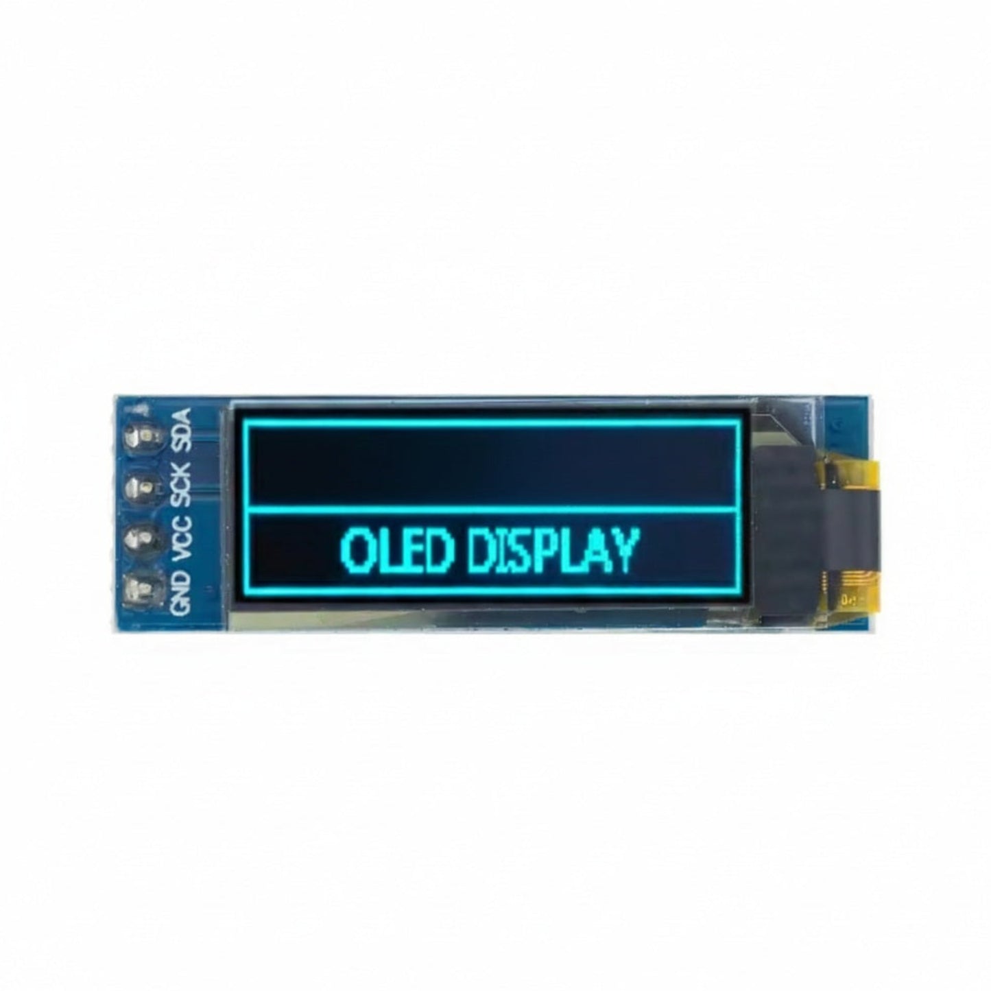 0.91 inch OLED screen displaying blue text "OLED DISPLAY" on black background.