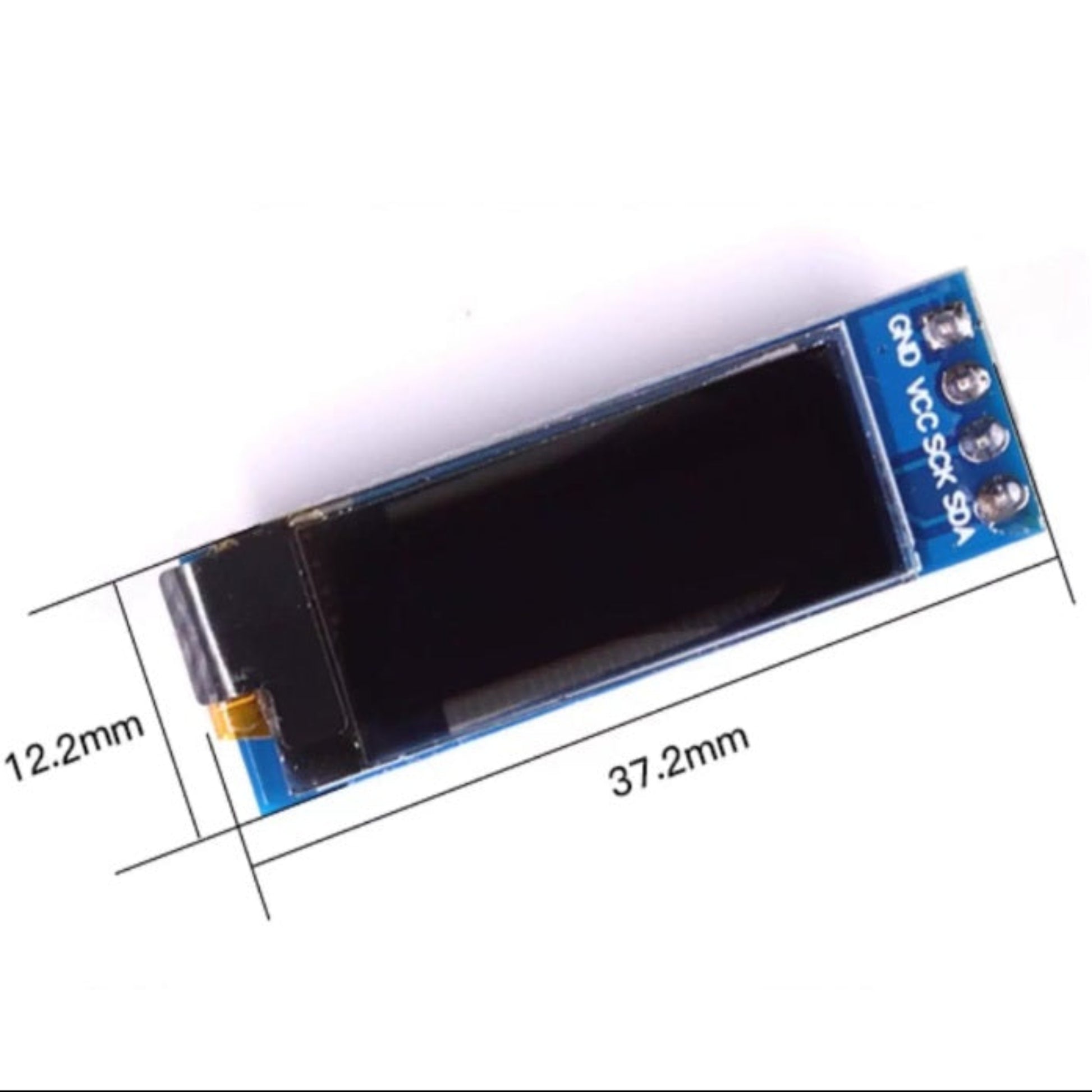 Dimension diagram of 0.91 inch OLED module showing 37.2mm length and 12.2mm width.