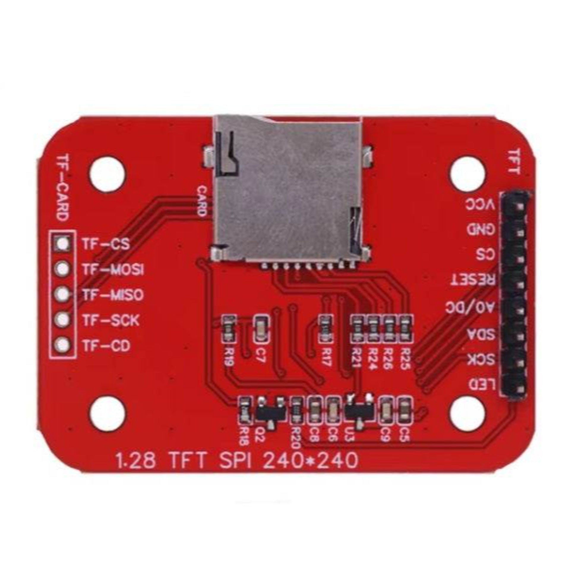 1.28 inch TFT LCD display monitor module with SPI interface and SD card slot, showing circuit design and connections.