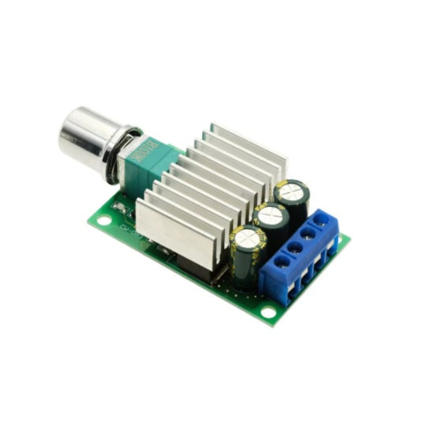 PWM 調速板側視圖，突出 4-Pin 螺絲接線座設計，免焊接即可穩固接駁電源及摩打。