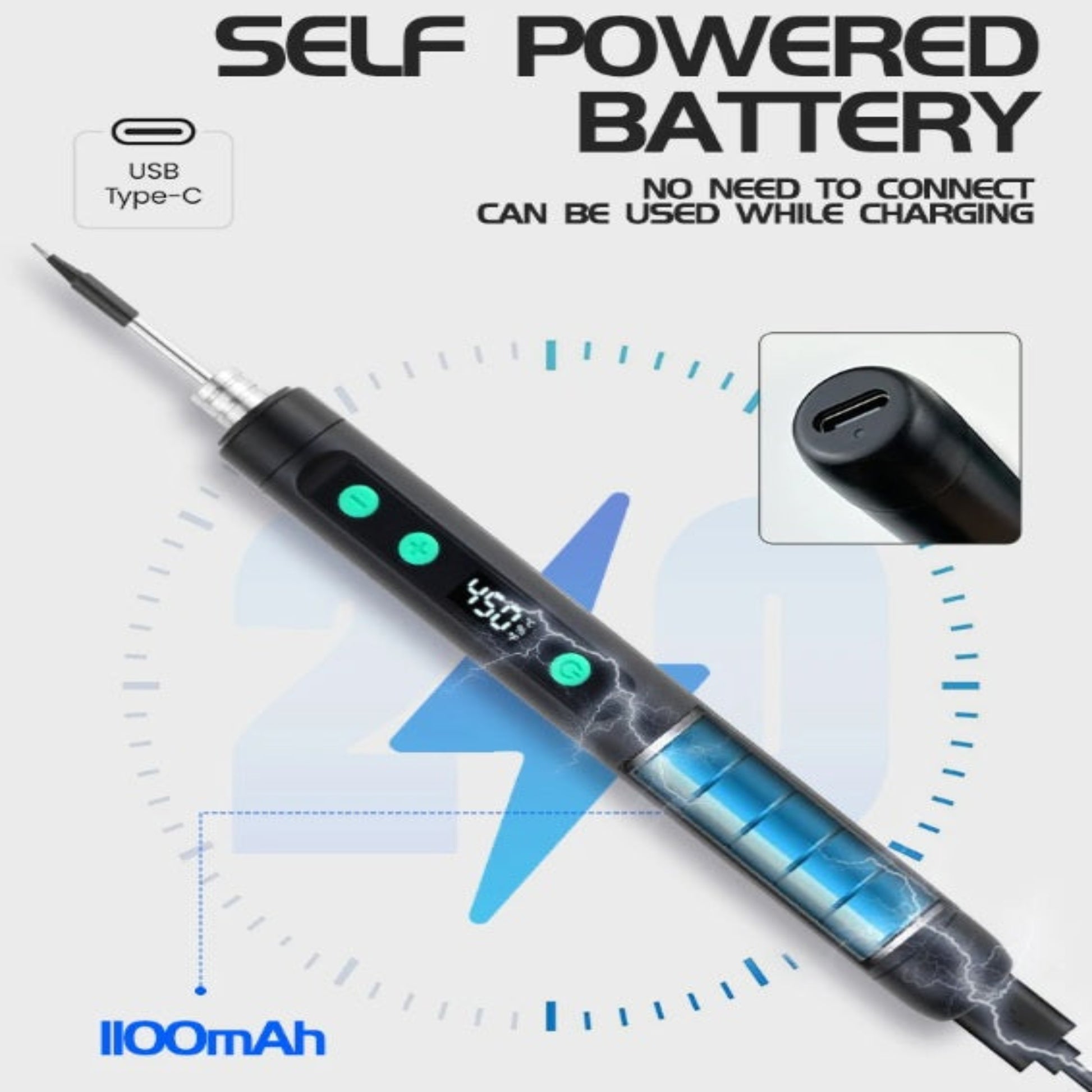 1100mAh built-in battery diagram for JCD 5134 soldering iron supporting use while charging.