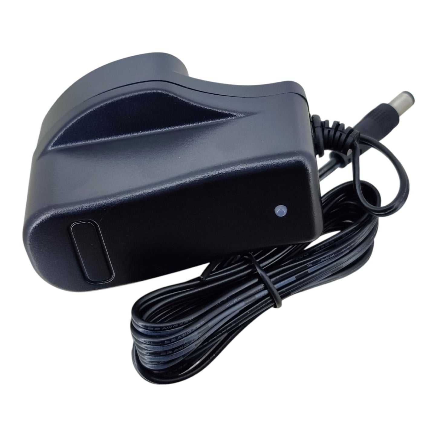 Black power adapter housing with LED indicator light