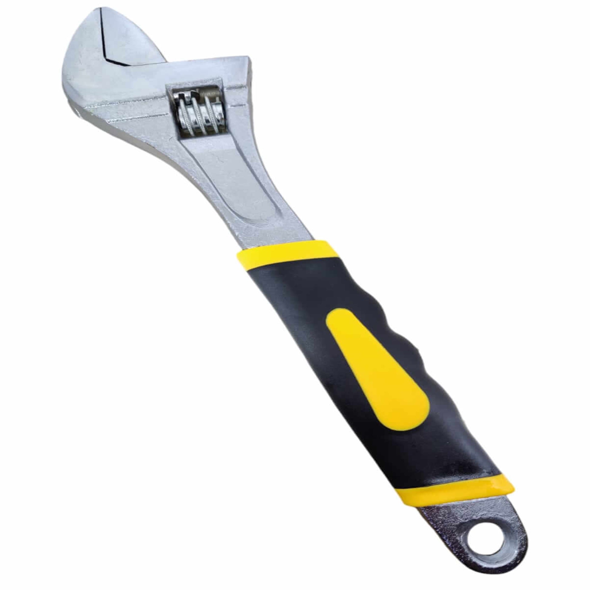 12-inch heavy-duty adjustable wrench with ergonomic yellow and black handle