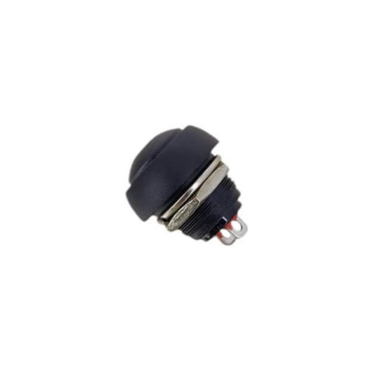 12mm waterproof black push button switch, momentary ON/OFF, 2 pin for power reset, compact design.
