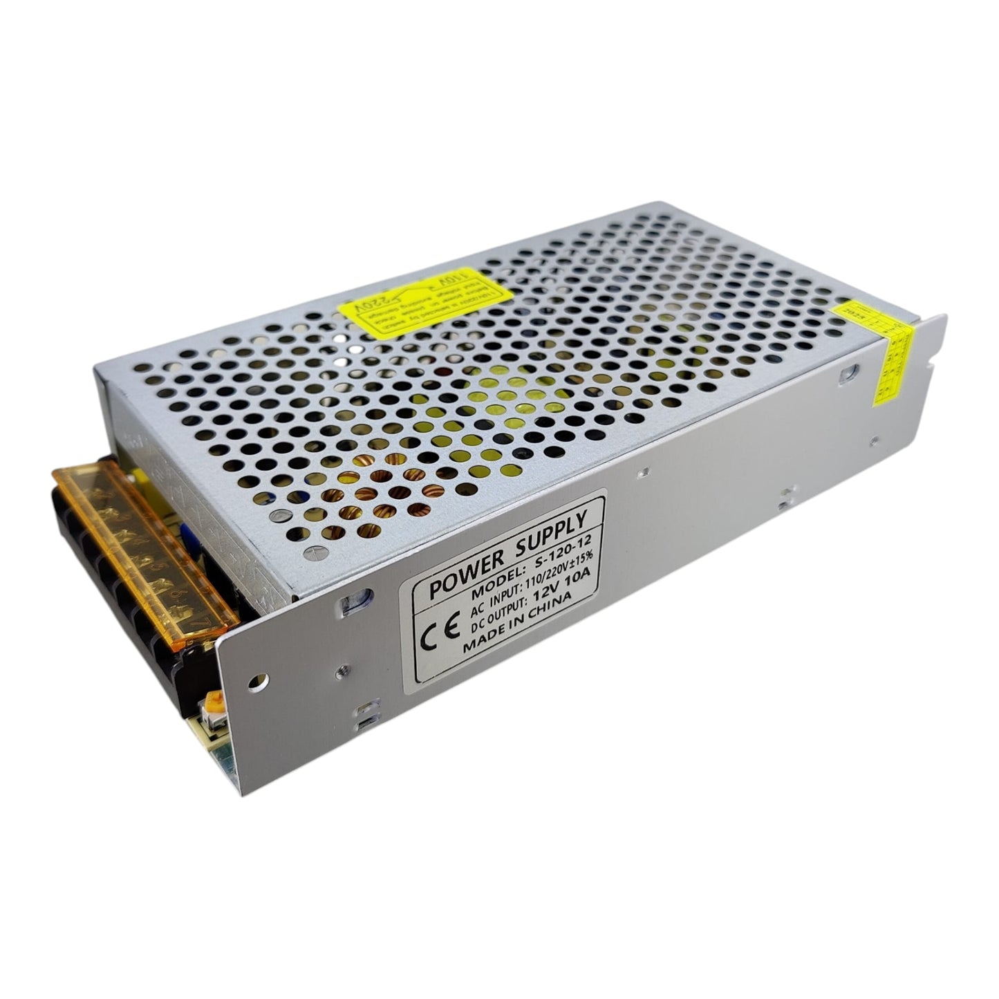 12V 10A industrial power supply unit featuring honeycomb cooling design.