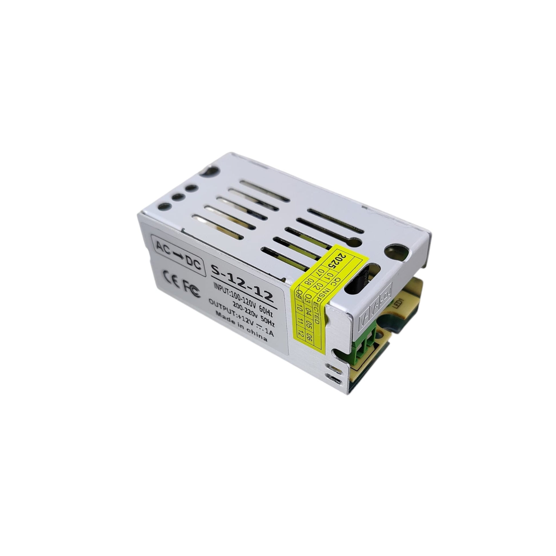 Compact 12V 1A industrial power supply unit for small electronic projects.