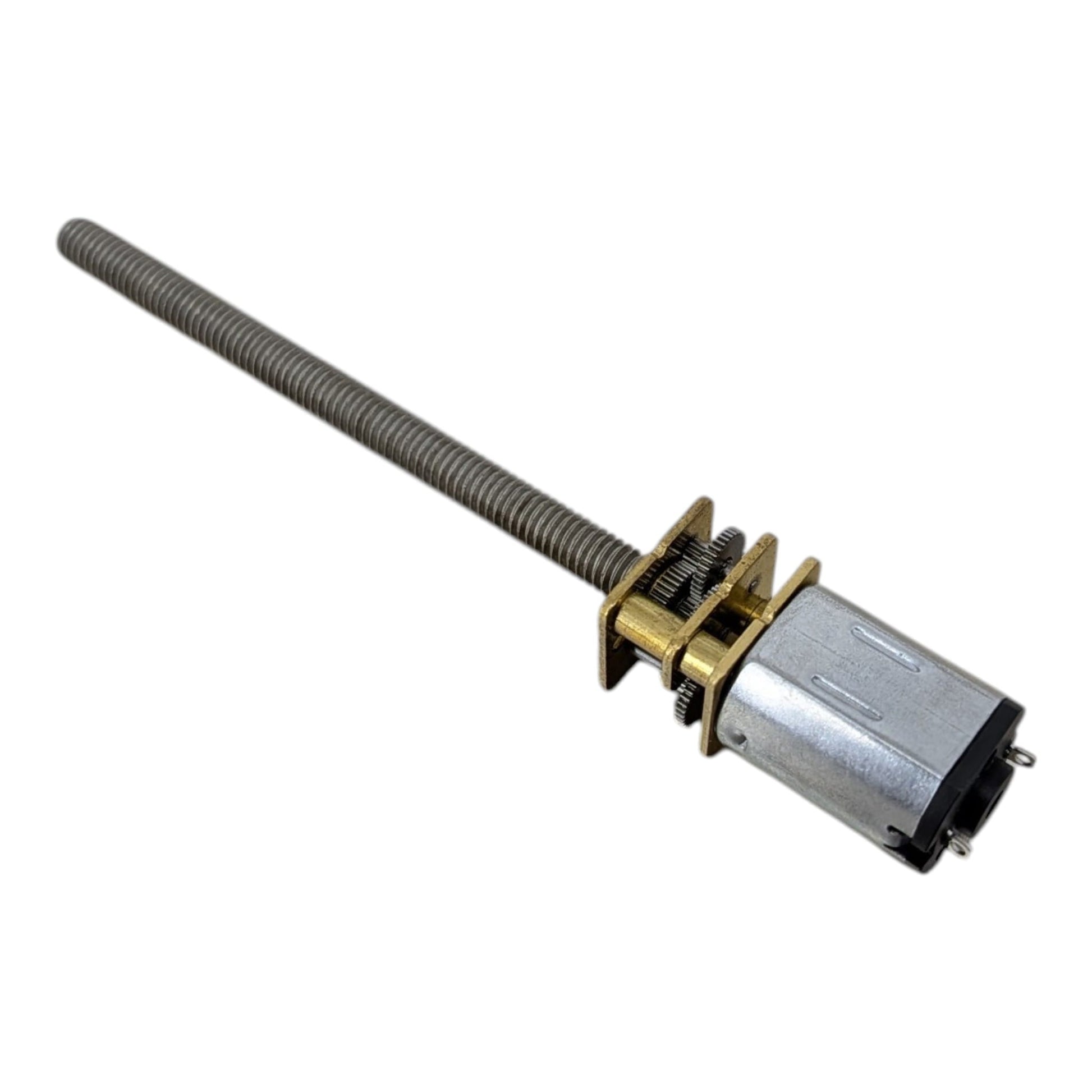 12V 50轉微型減速摩打，配備外露式黃銅齒輪箱及 55mm 長 M4 絲桿，適合香港 STEM 機械人製作。