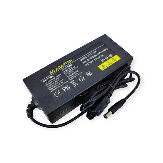 Top view of the 12V 6A power adapter, displaying the specifications label.