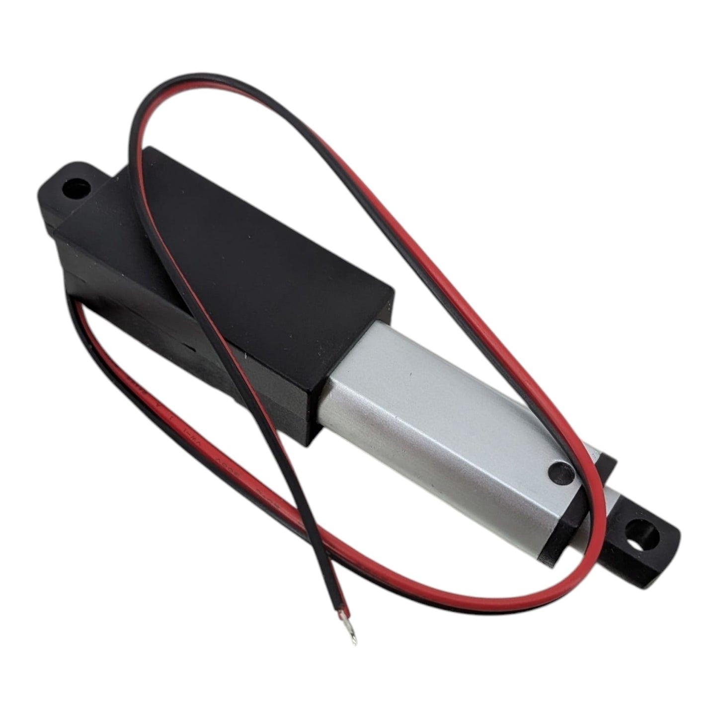 12V 迷你電動推拉桿，展示 30mm 行程的推桿及紅黑電源線，適合香港 STEM 及 DIY 機械人製作。
