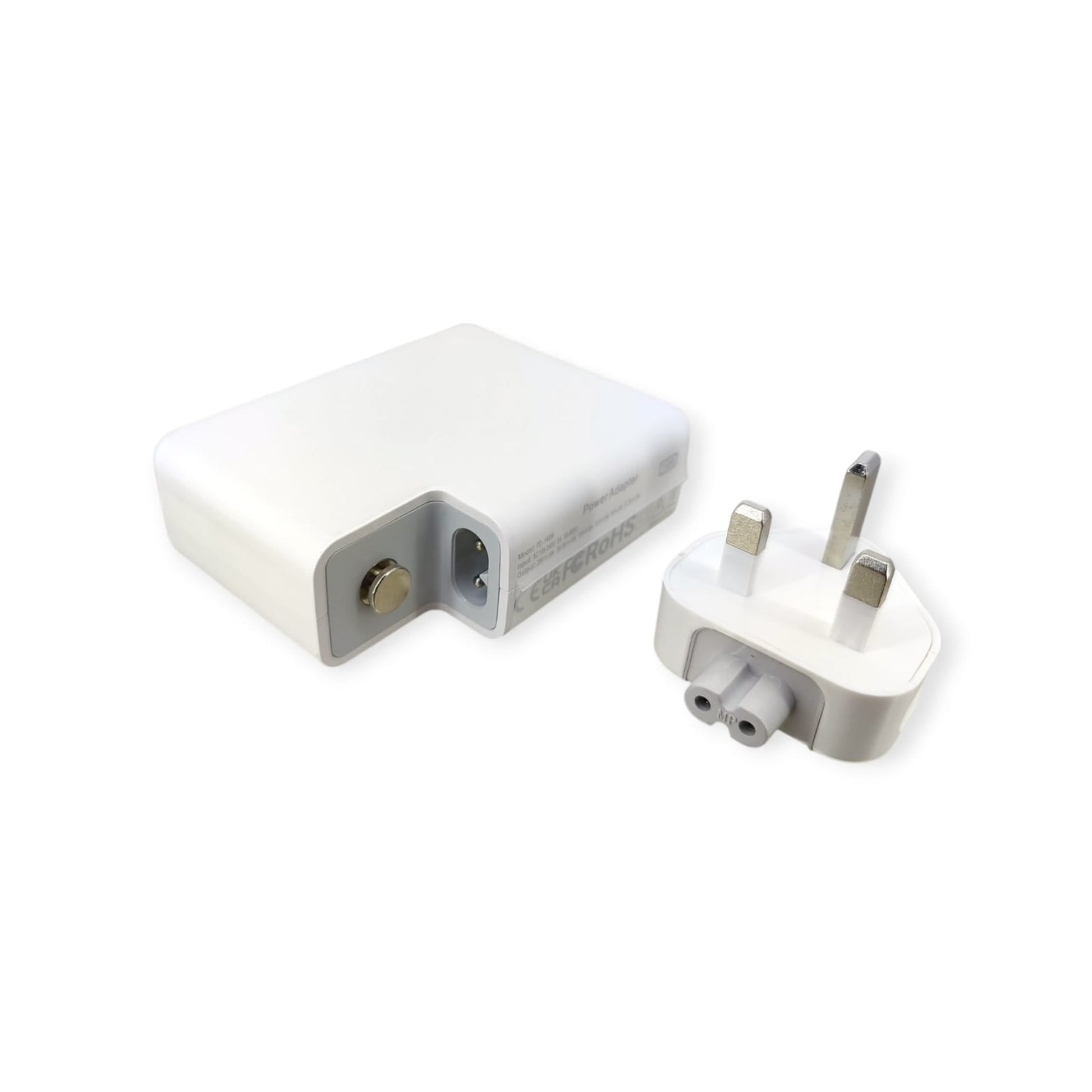 140W USB-C charger brick shown next to its detachable Type G UK plug.