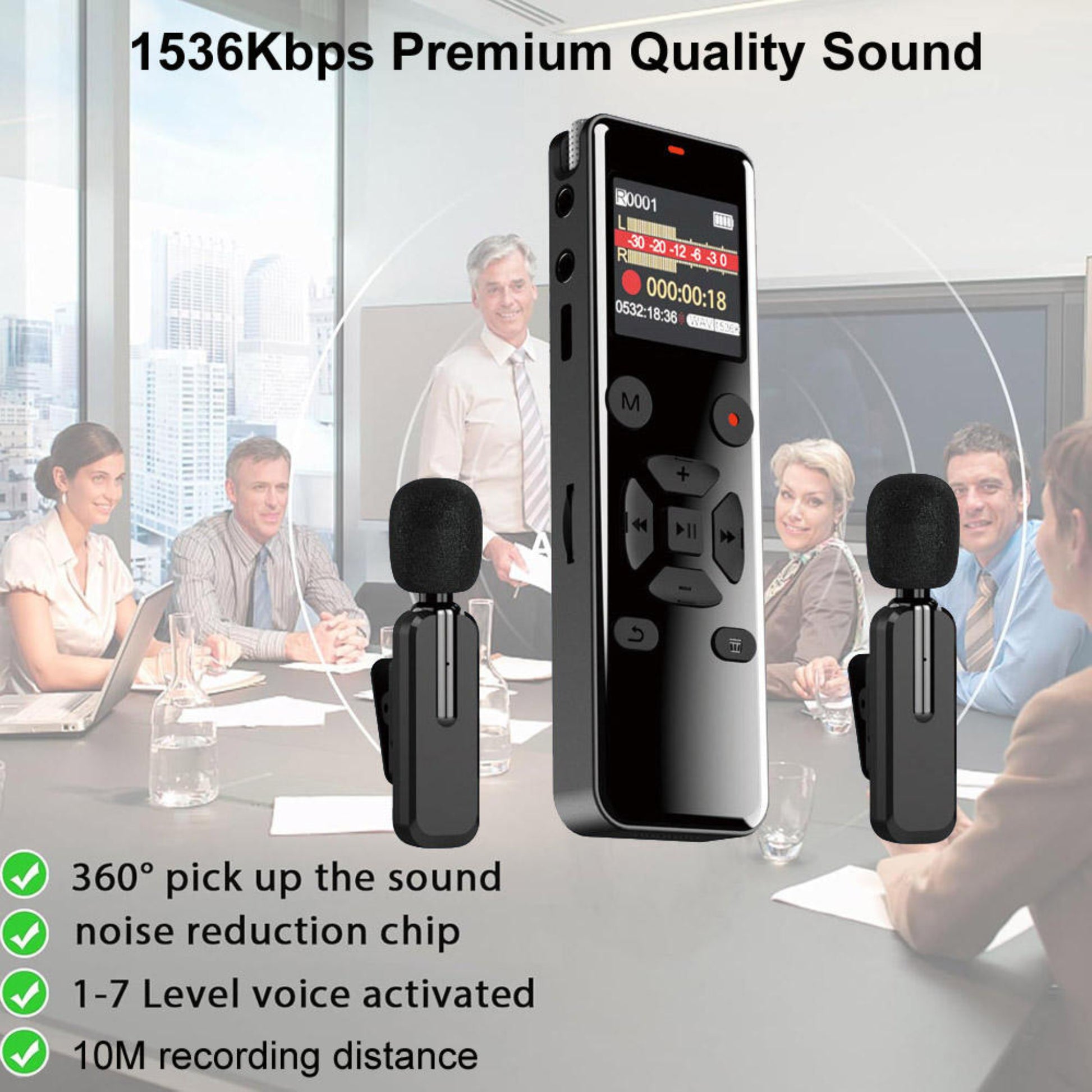 1536Kbps premium quality sound with intelligent noise reduction chip and 360-degree pickup.