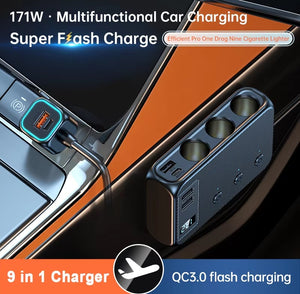 171W Multi-port Adapter with Smart Charger & Car Cigarette Lighter