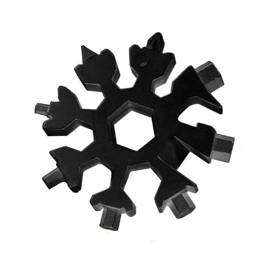 18-in-1 Snowflake Multi-Tool in black, compact, durable design for versatile outdoor and everyday use.