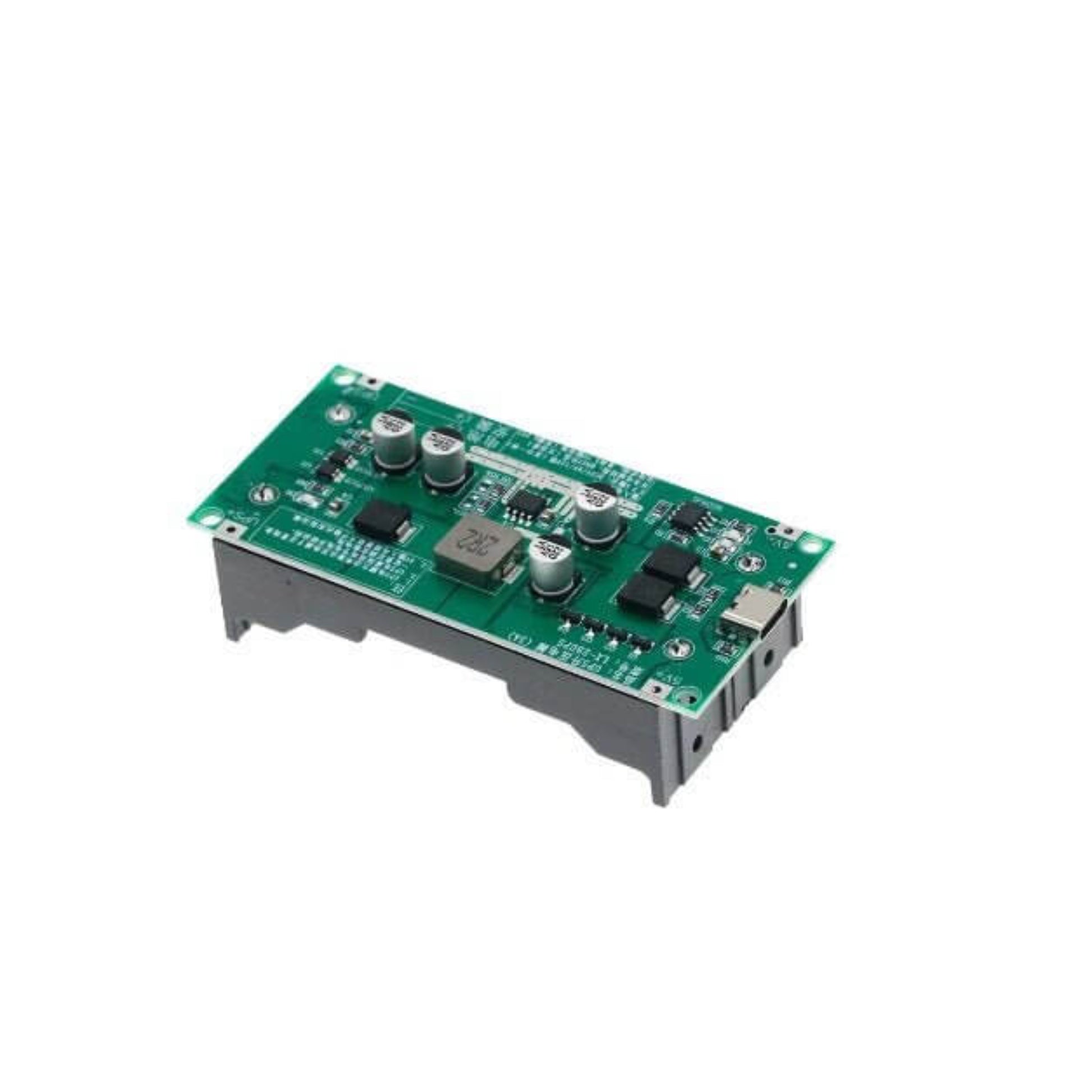 Front view of the 5V 12V 18650 battery step-up module PCB.