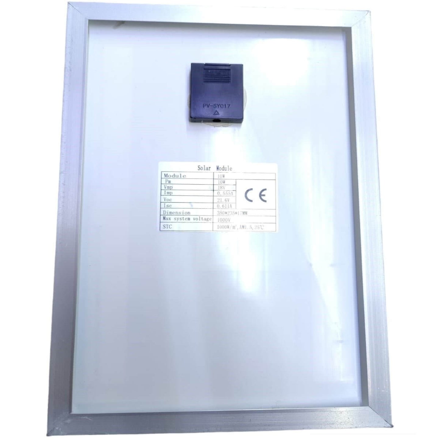 Technical specifications label on the back of 18V 10W solar module